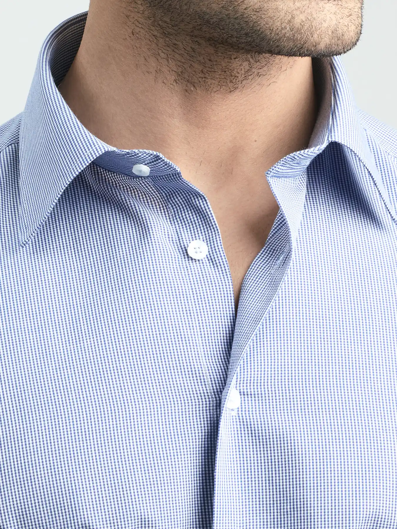 پیراهن آستین بلند چهارخونه ریز آبی 79