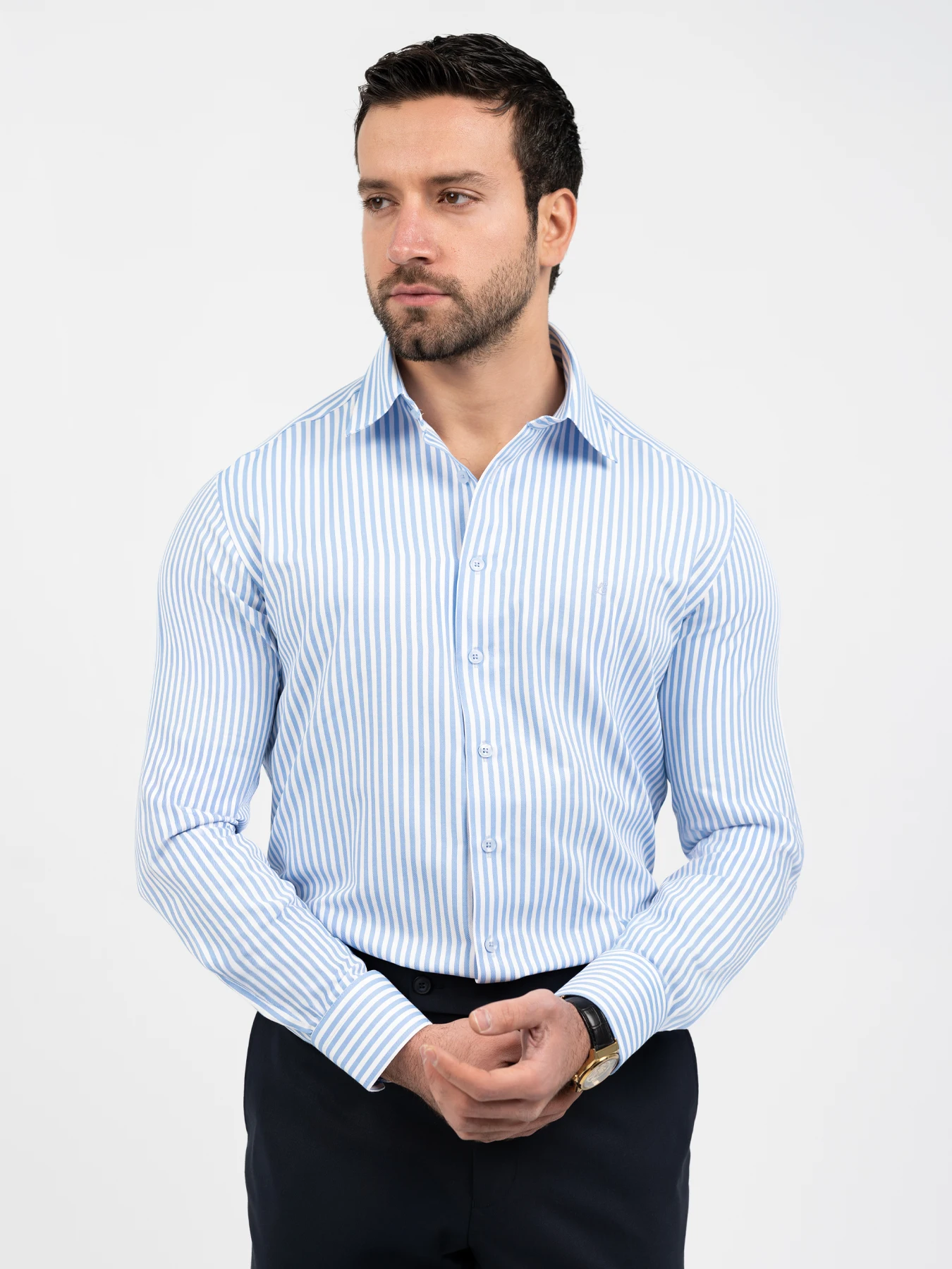 پیراهن آستین بلند راه راه آبی 48