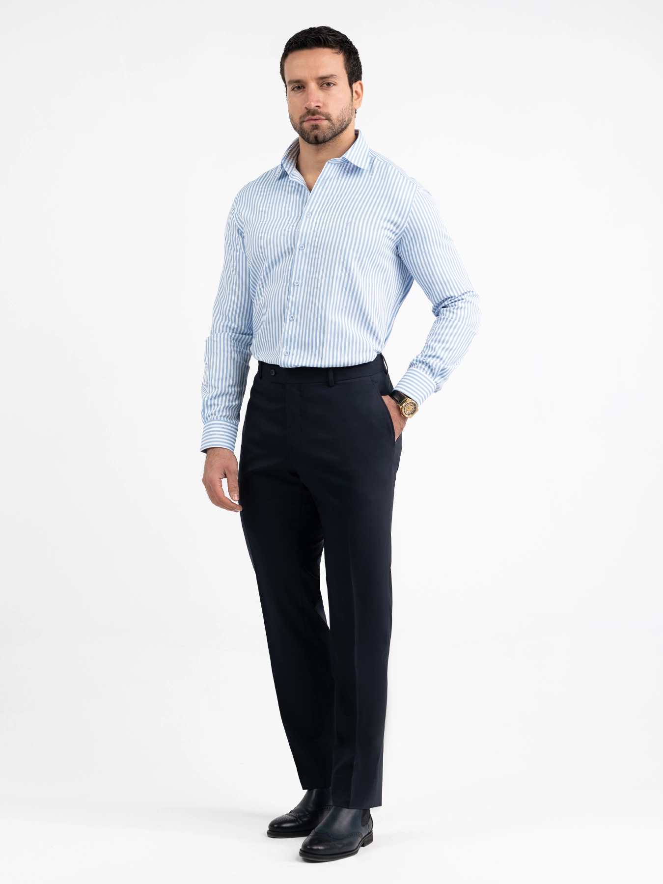 پیراهن آستین بلند راه راه آبی 48