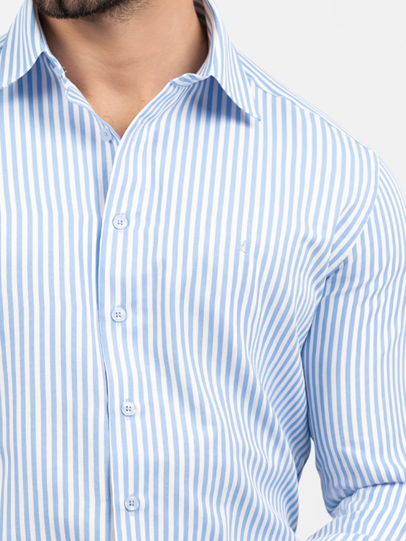 پیراهن آستین بلند راه راه آبی 48