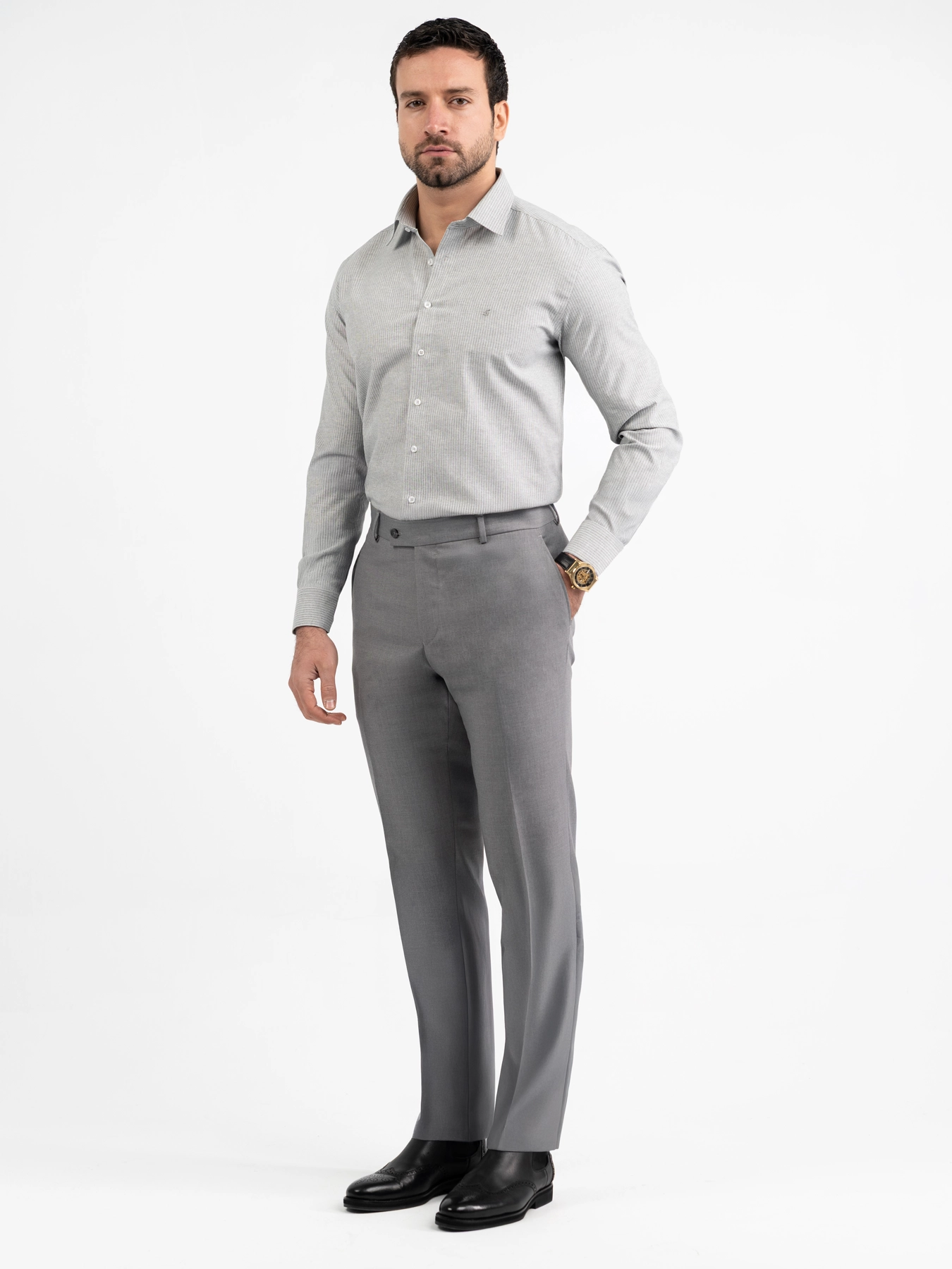 پیراهن آستین بلند راه راه طوسی 72