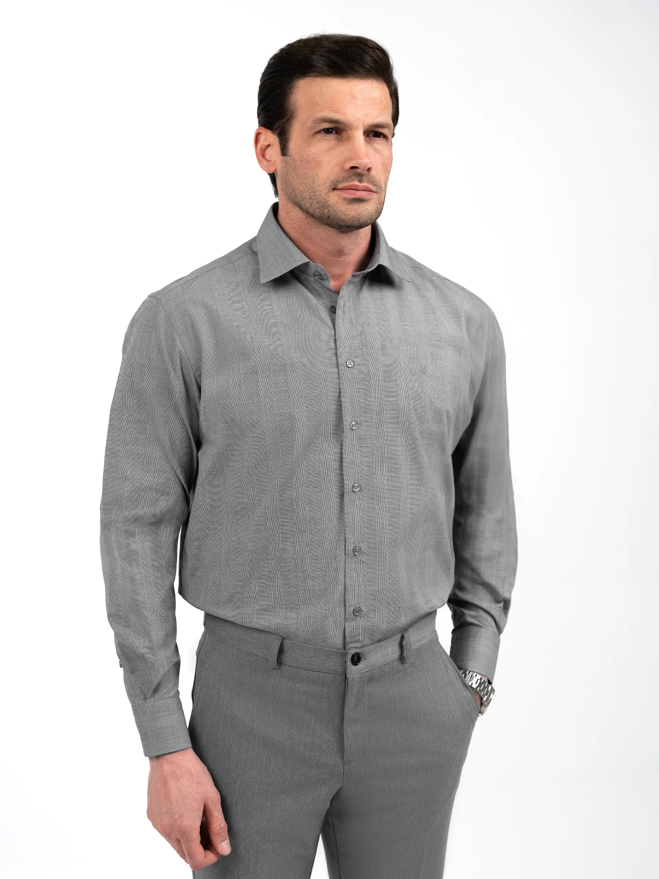 پیراهن آستین بلند طرح دار طوسی 70