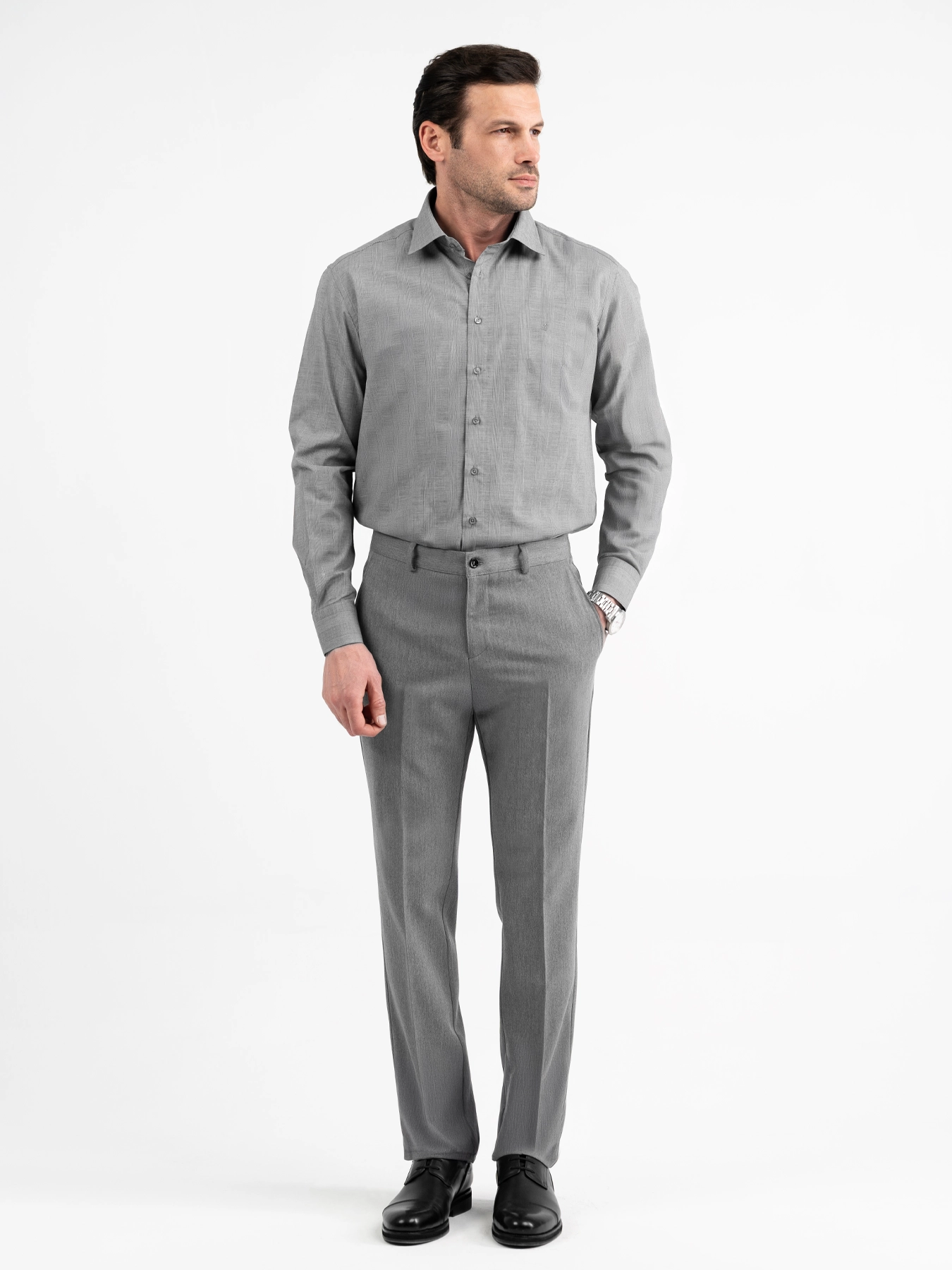 پیراهن آستین بلند طرح دار طوسی 70