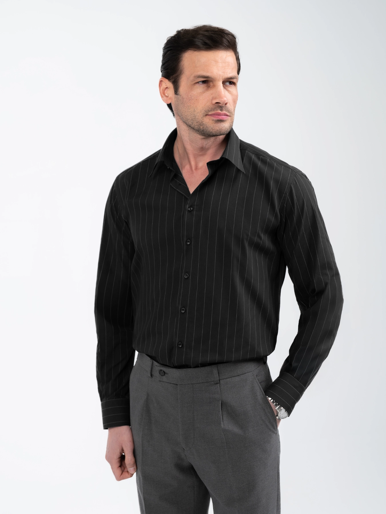 پیراهن آستین بلند مشکی راه راه 94