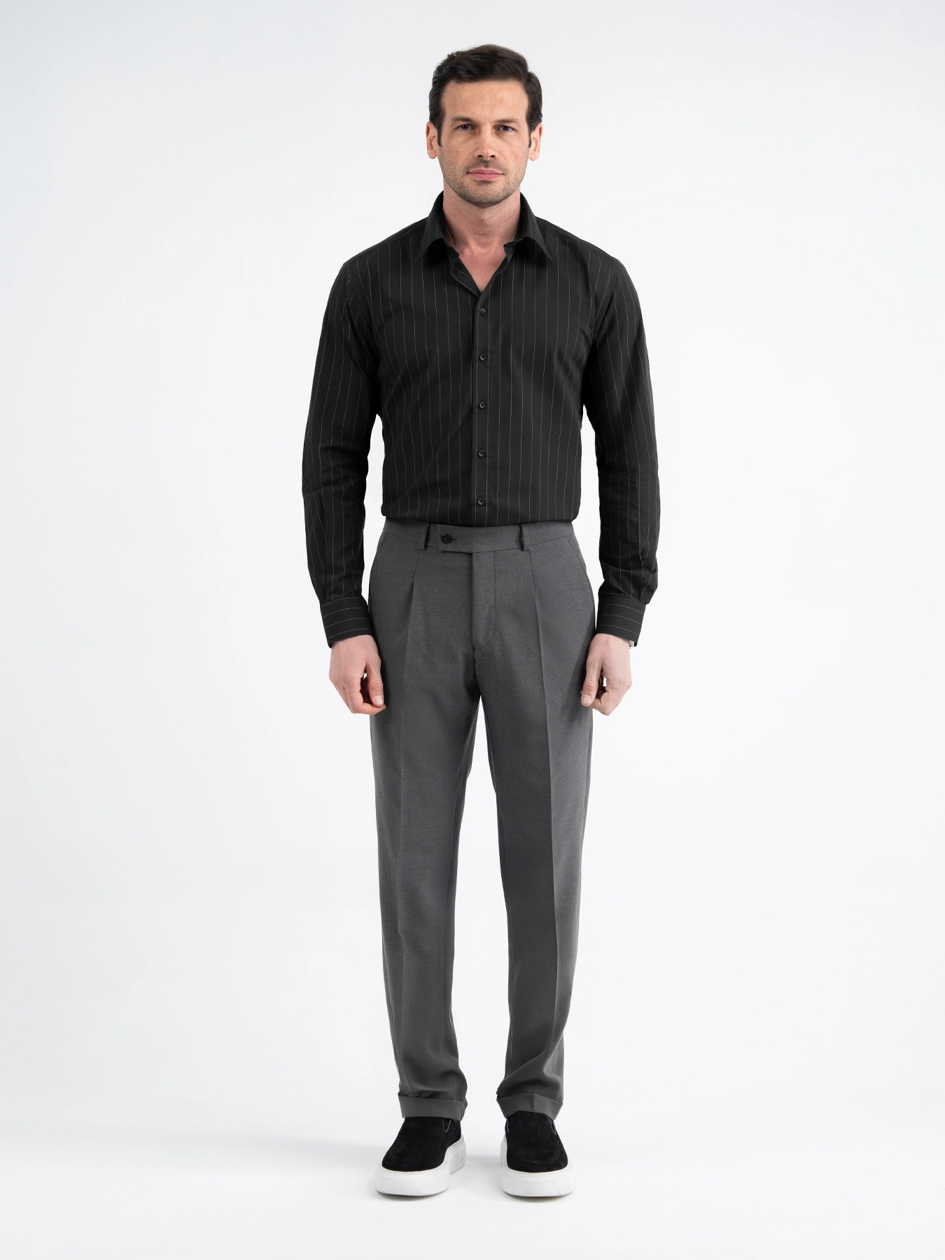 پیراهن آستین بلند مشکی راه راه 94