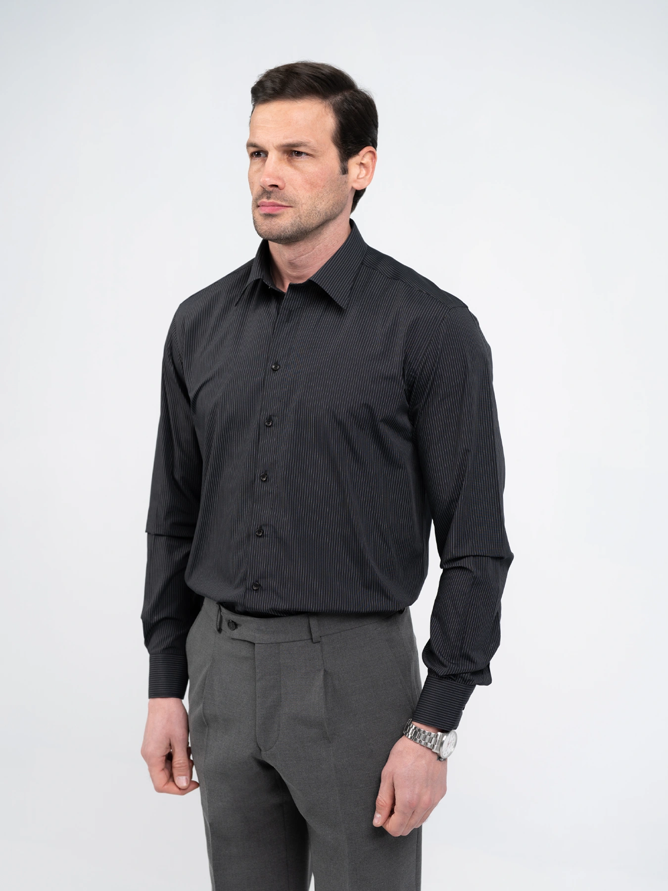 پیراهن آستین بلند مشکی راه راه 50