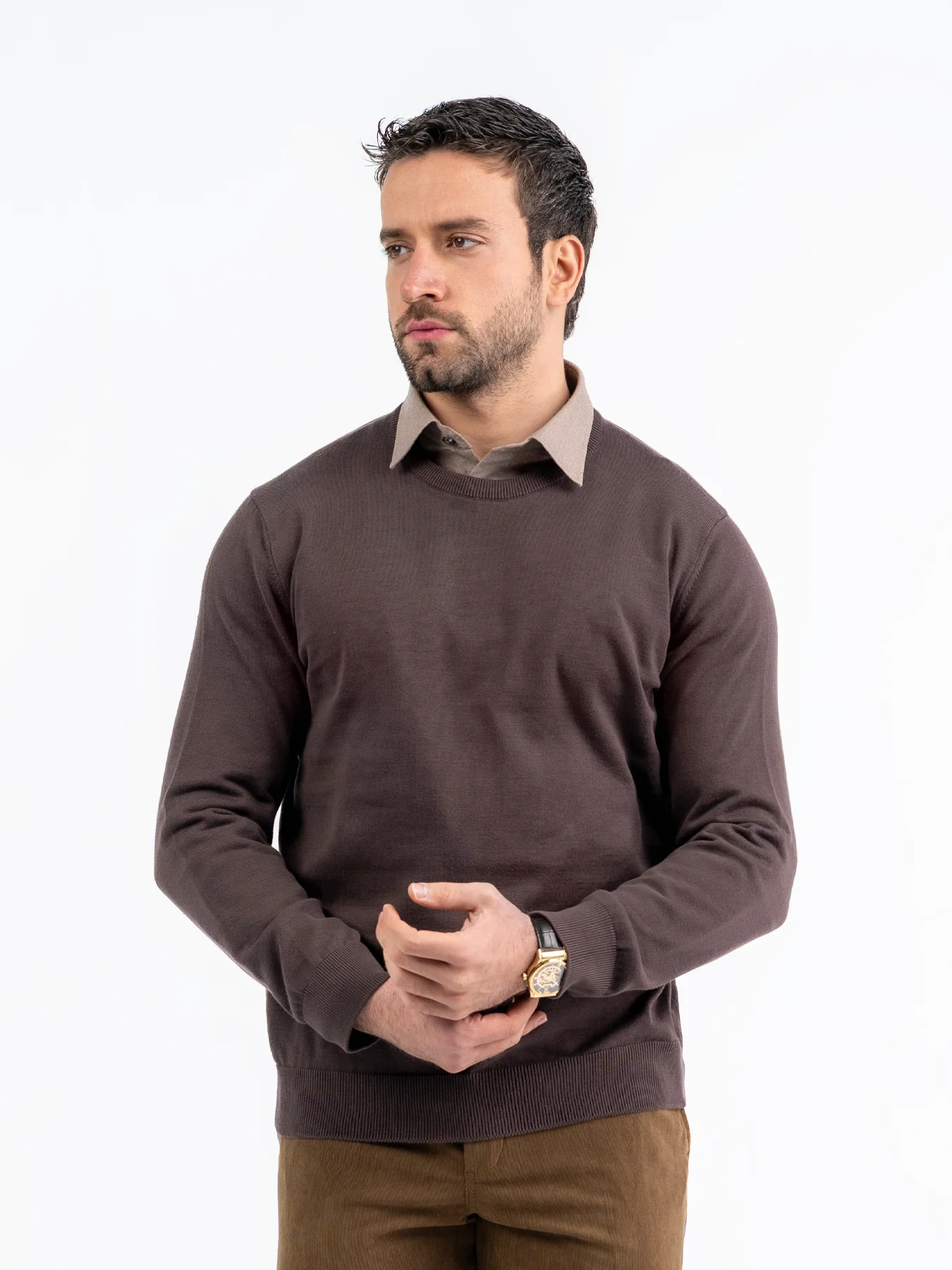 پلیور ساده قهوه ای یقه گرد 71