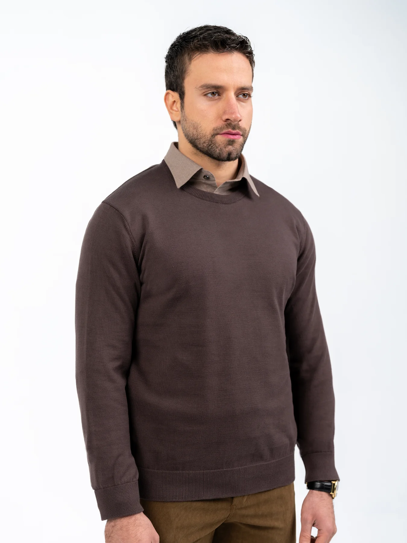 پلیور ساده قهوه ای یقه گرد 71