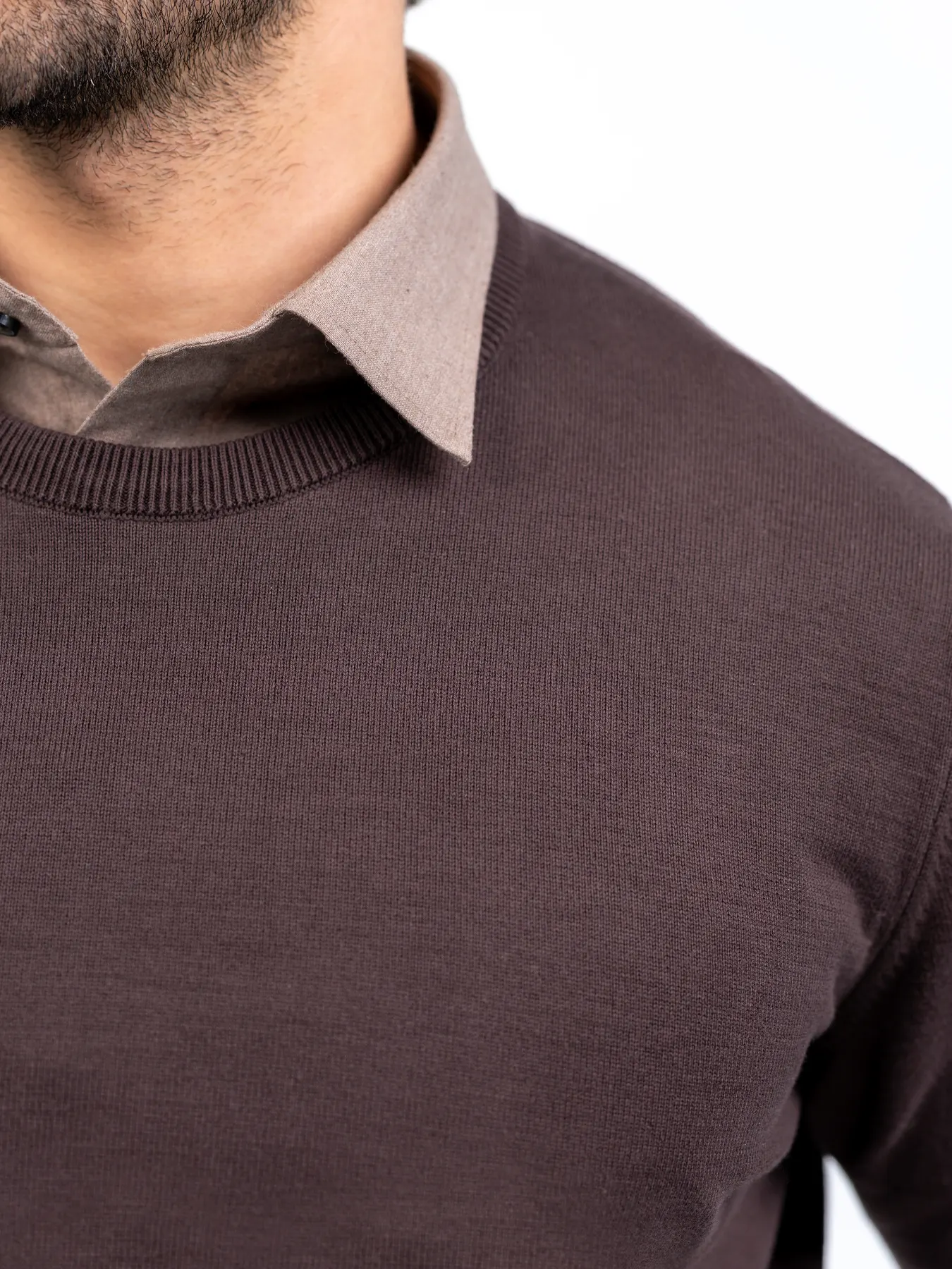 پلیور ساده قهوه ای یقه گرد 71