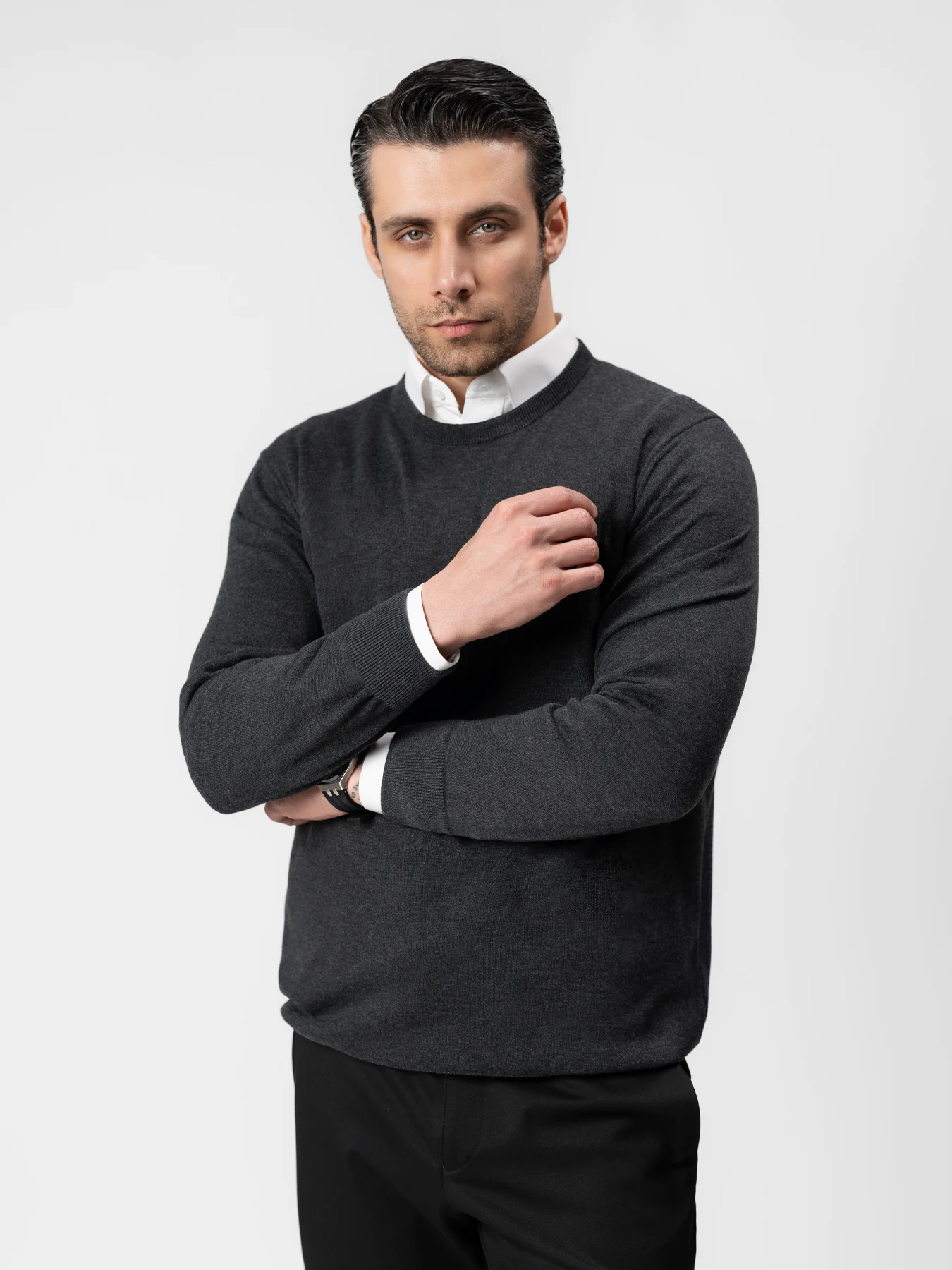 پلیور یقه گرد زغالی 75