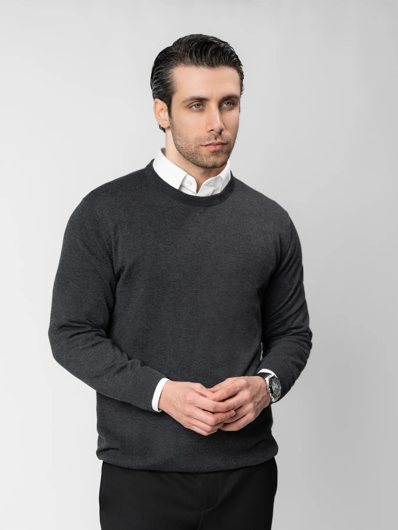 پلیور یقه گرد زغالی 75