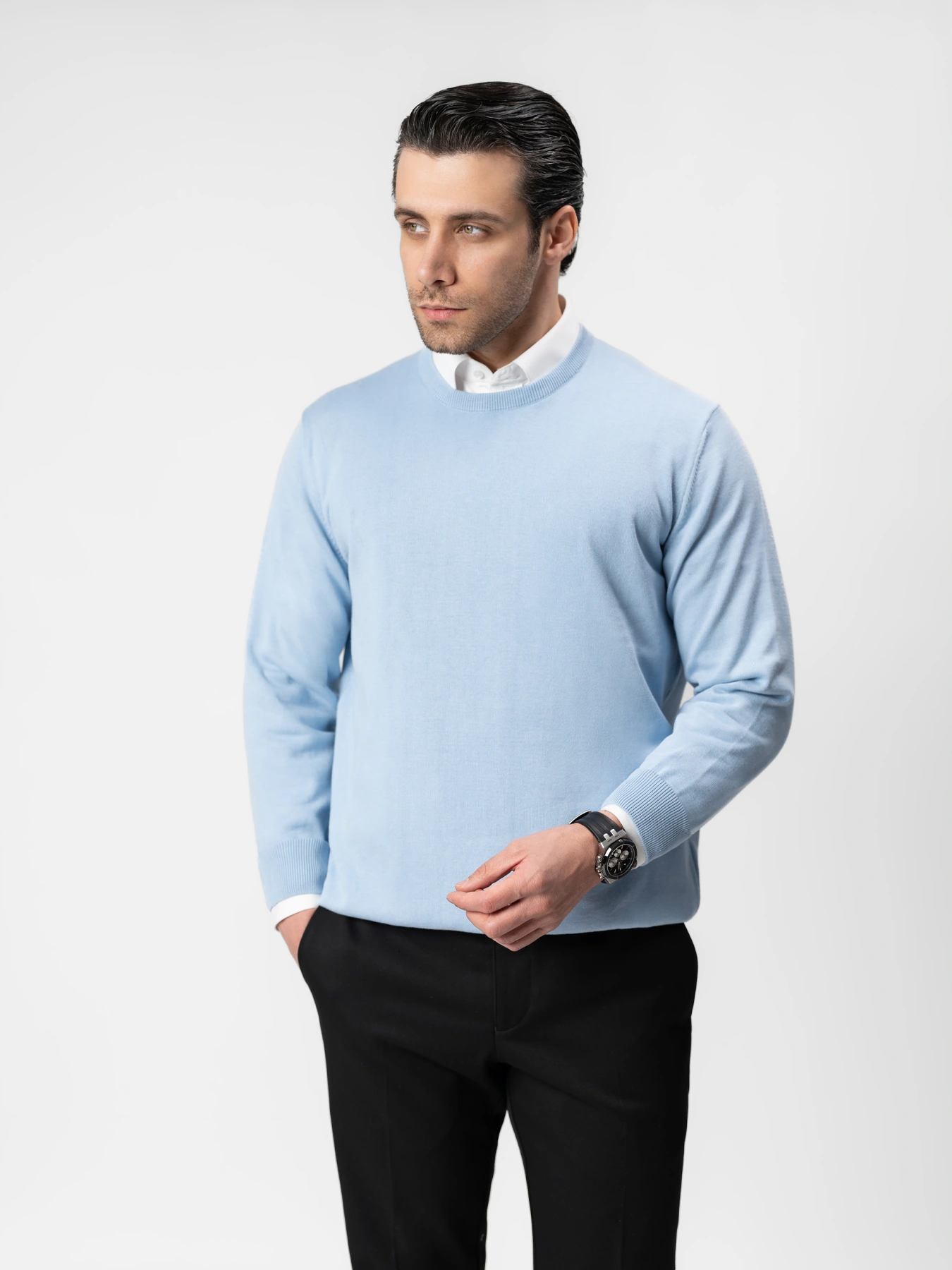 پلیور یقه گرد آبی روشن 79
