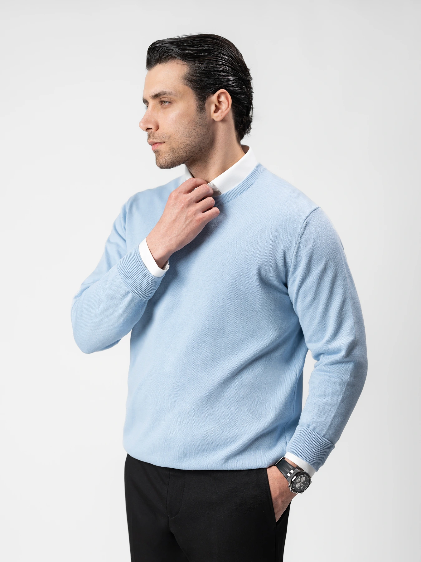 پلیور یقه گرد آبی روشن 79
