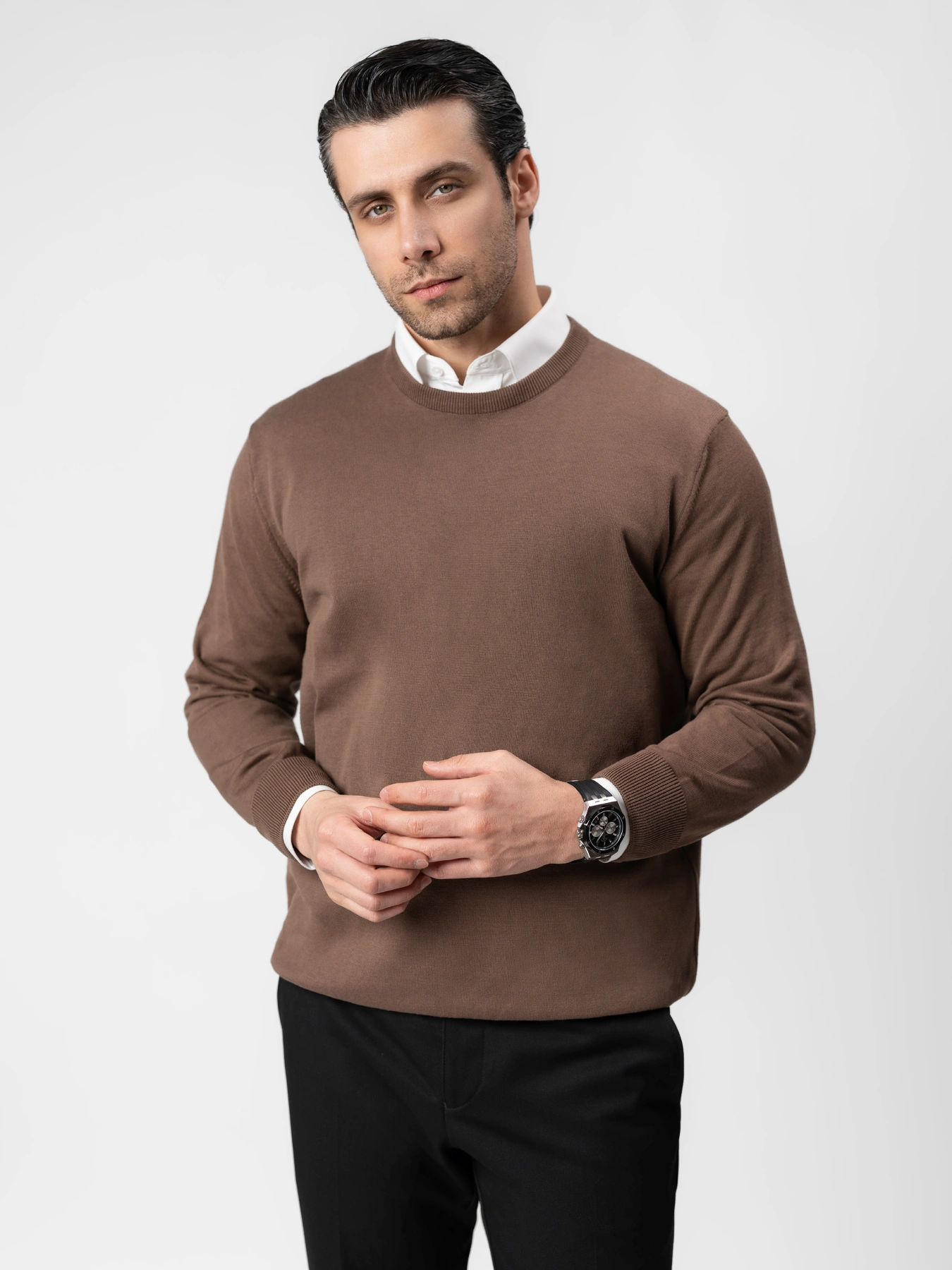 پلیور یقه گرد قهوه ای روشن 99