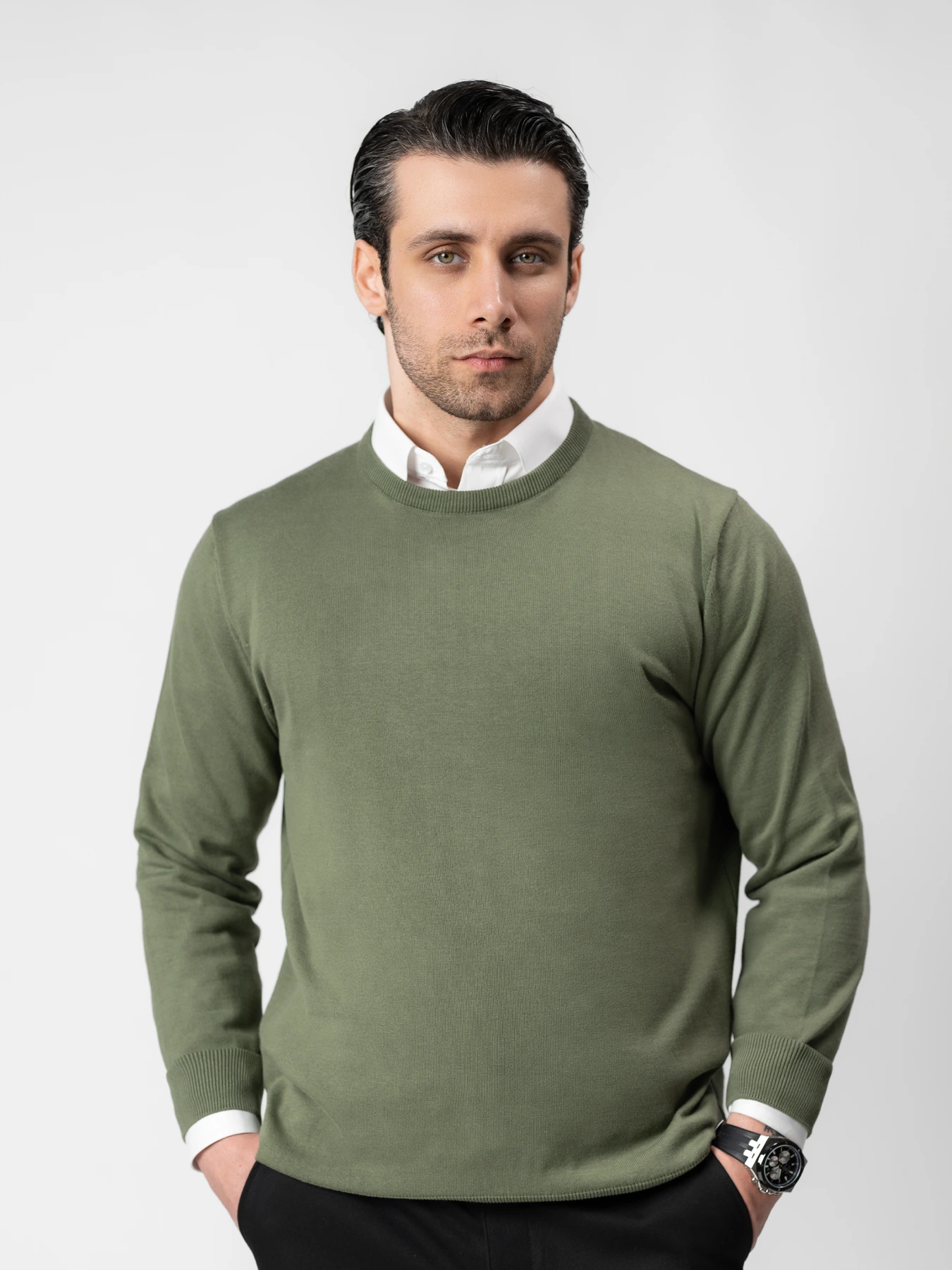 پلیور زیتونی یقه گرد 7