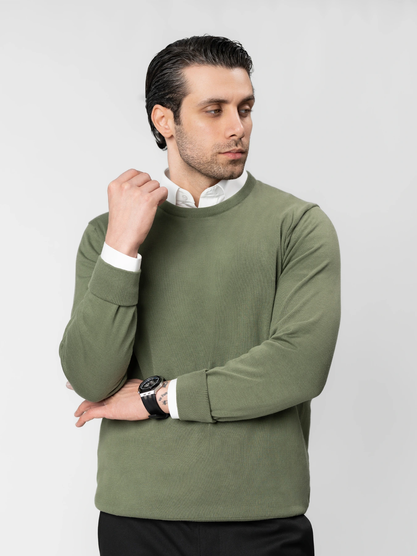 پلیور زیتونی یقه گرد 7