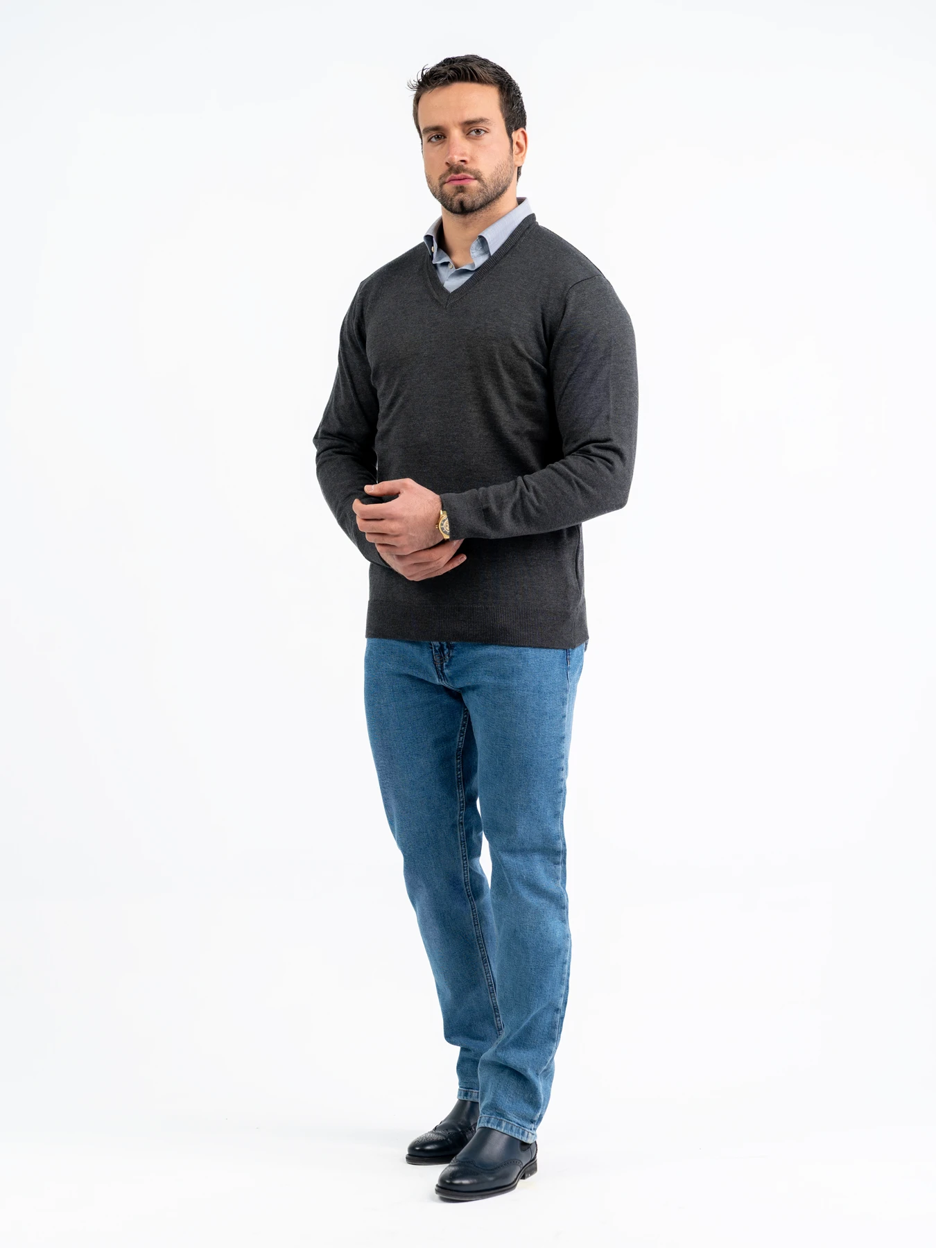 پلیور ساده زغالی یقه هفت 39