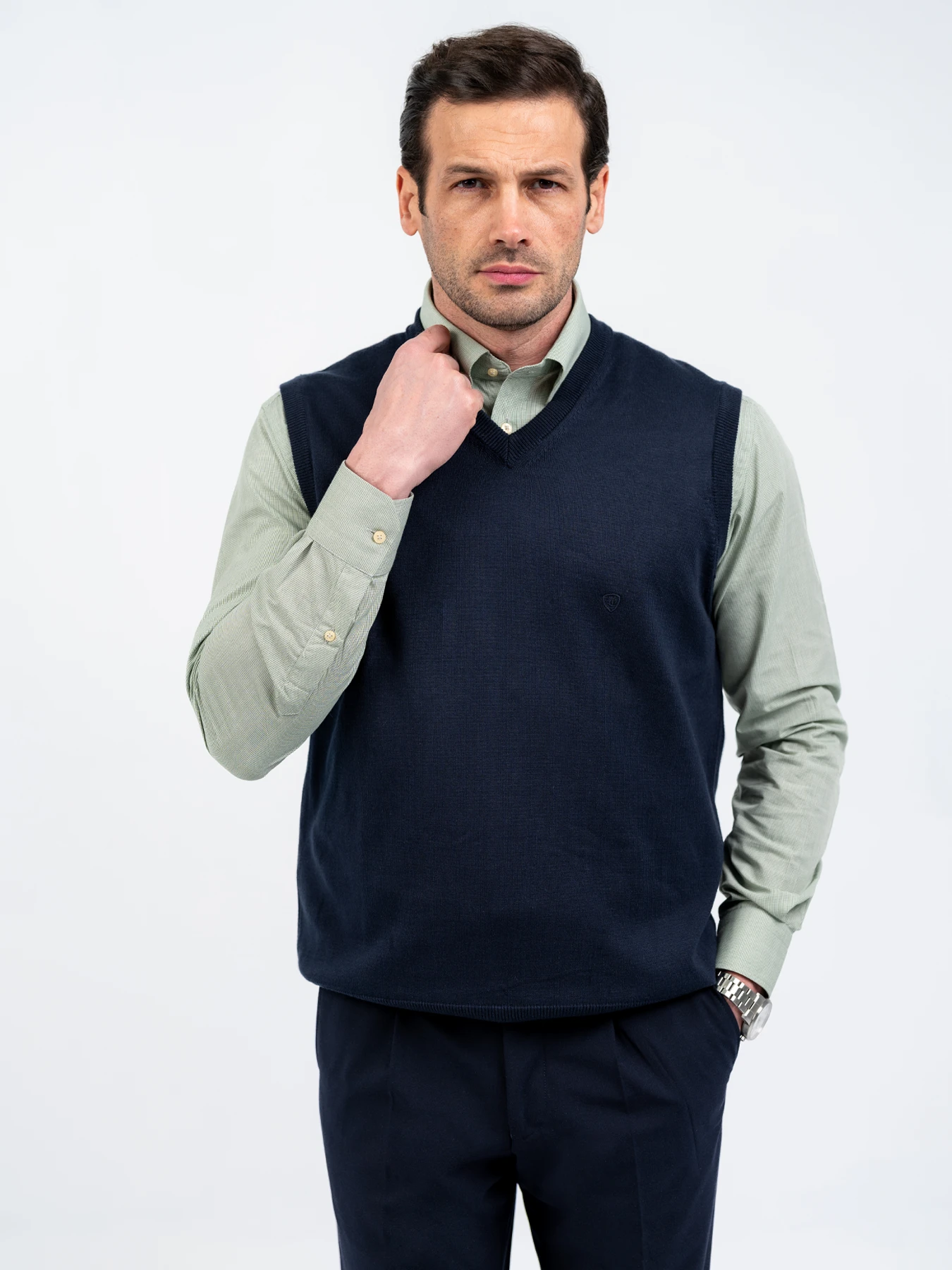 ژیله بافت ساده سرمه ایی تیره یقه هفت