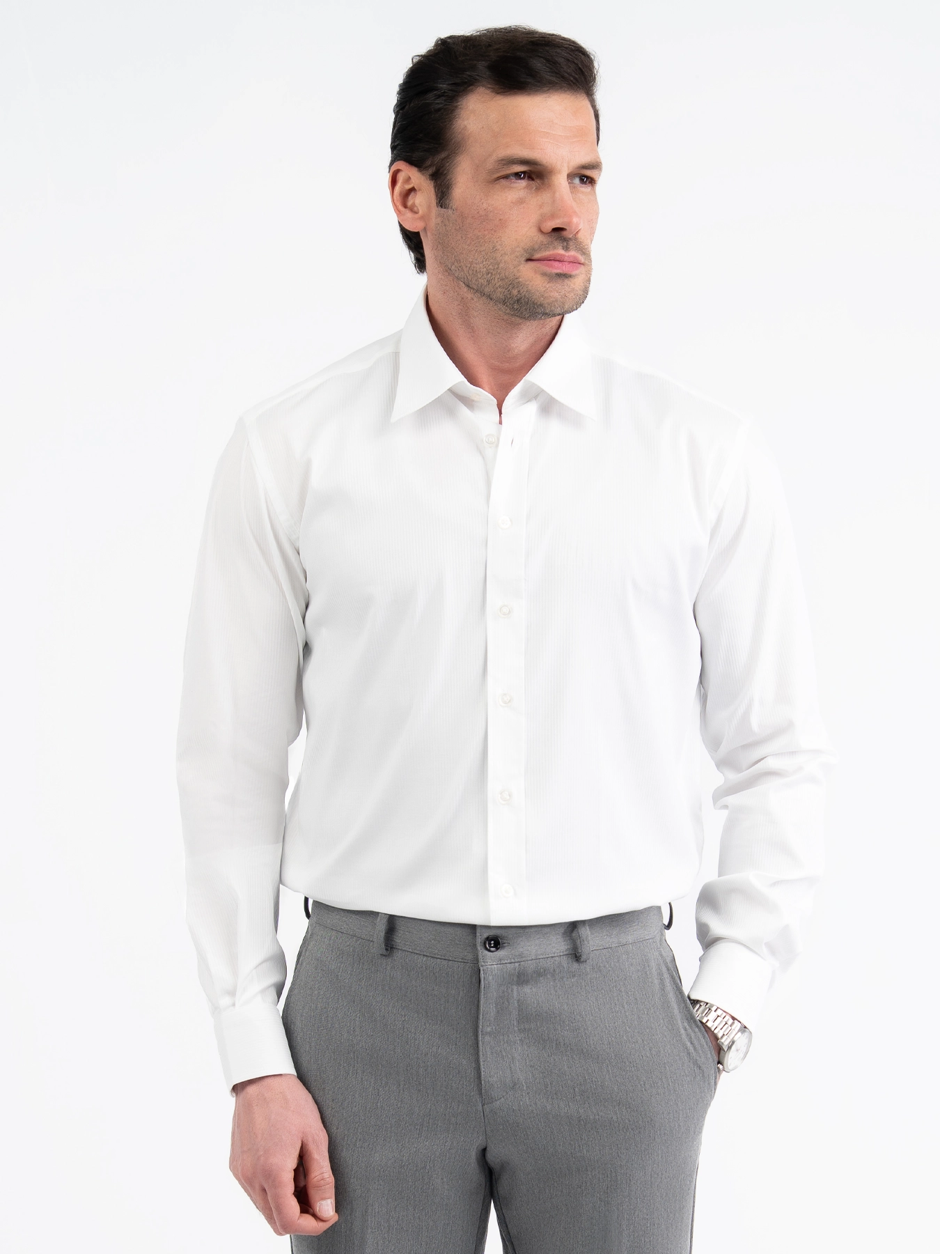 پیراهن آستین بلند سفید راه راه 51