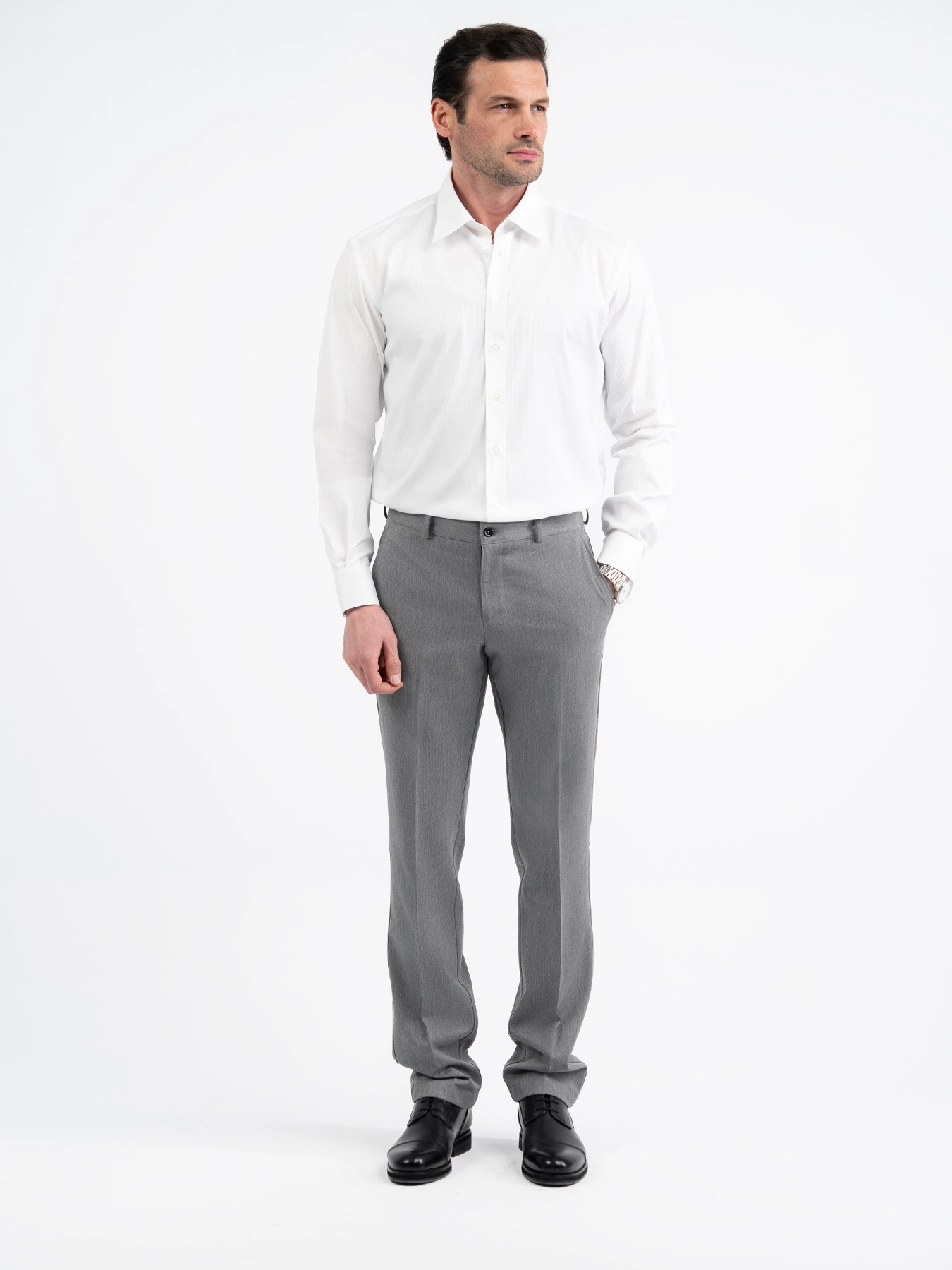 پیراهن آستین بلند سفید راه راه 51