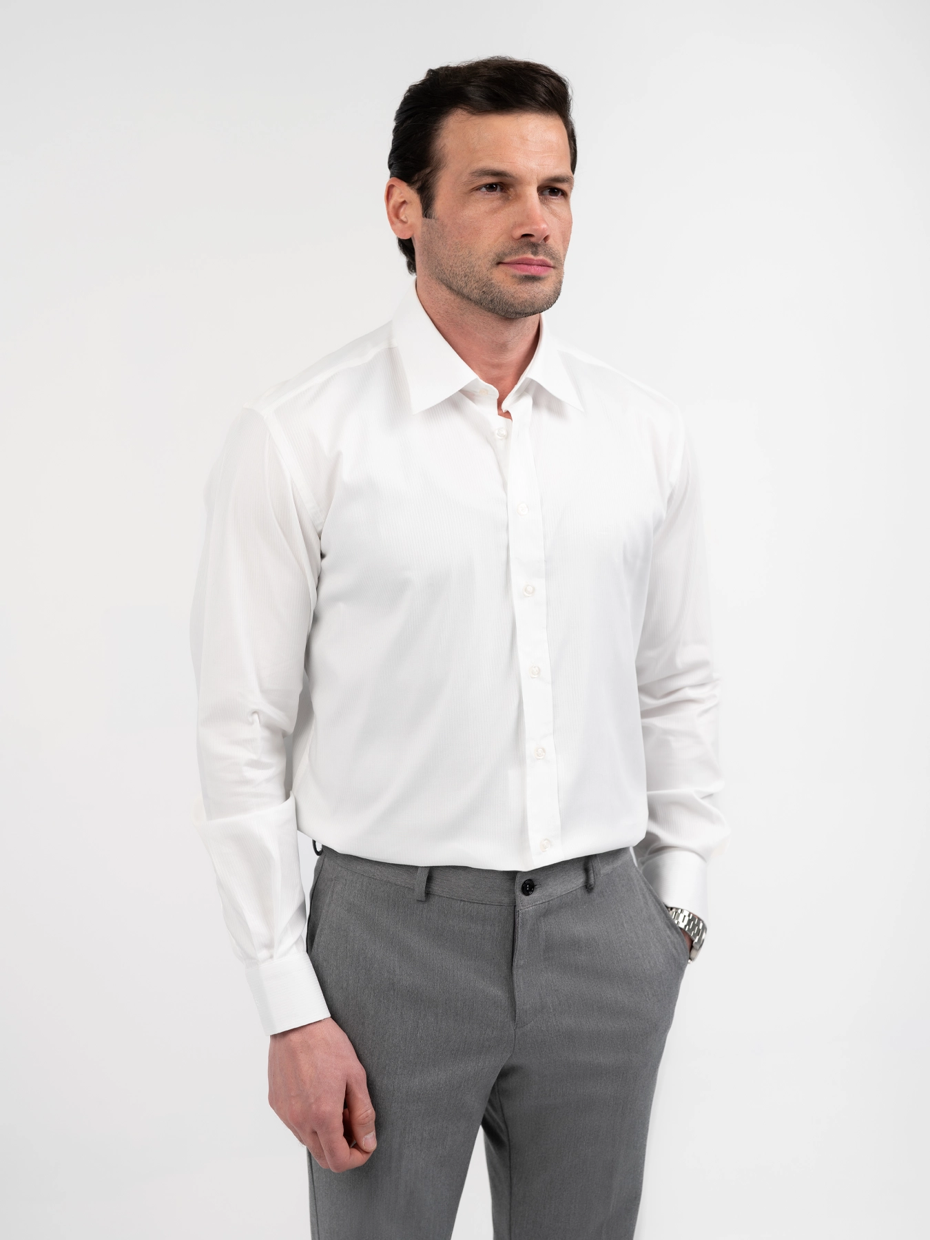 پیراهن آستین بلند سفید راه راه 51