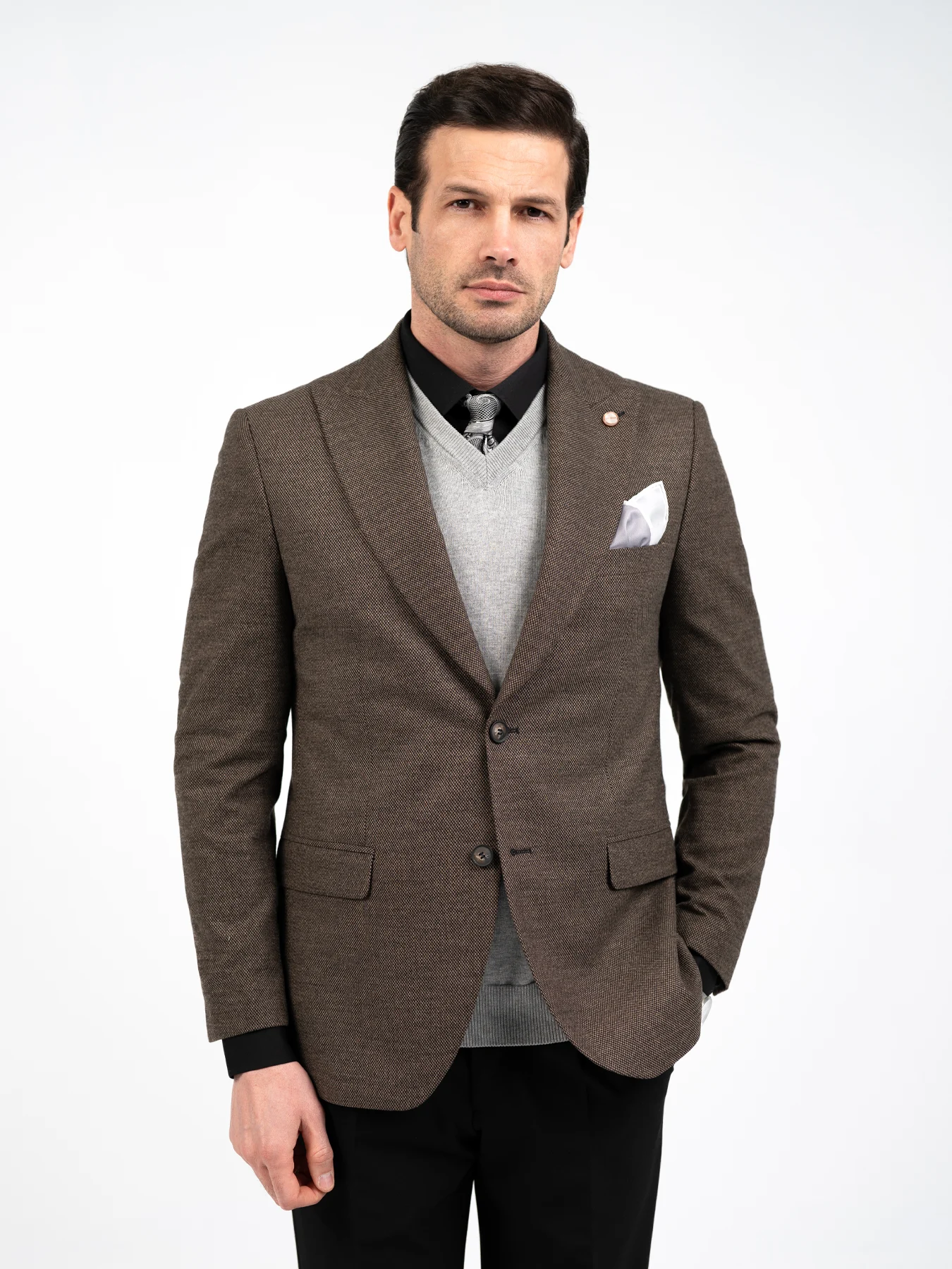 کت تک یقه بلیزر طرح سوزنی قهوه ای 28