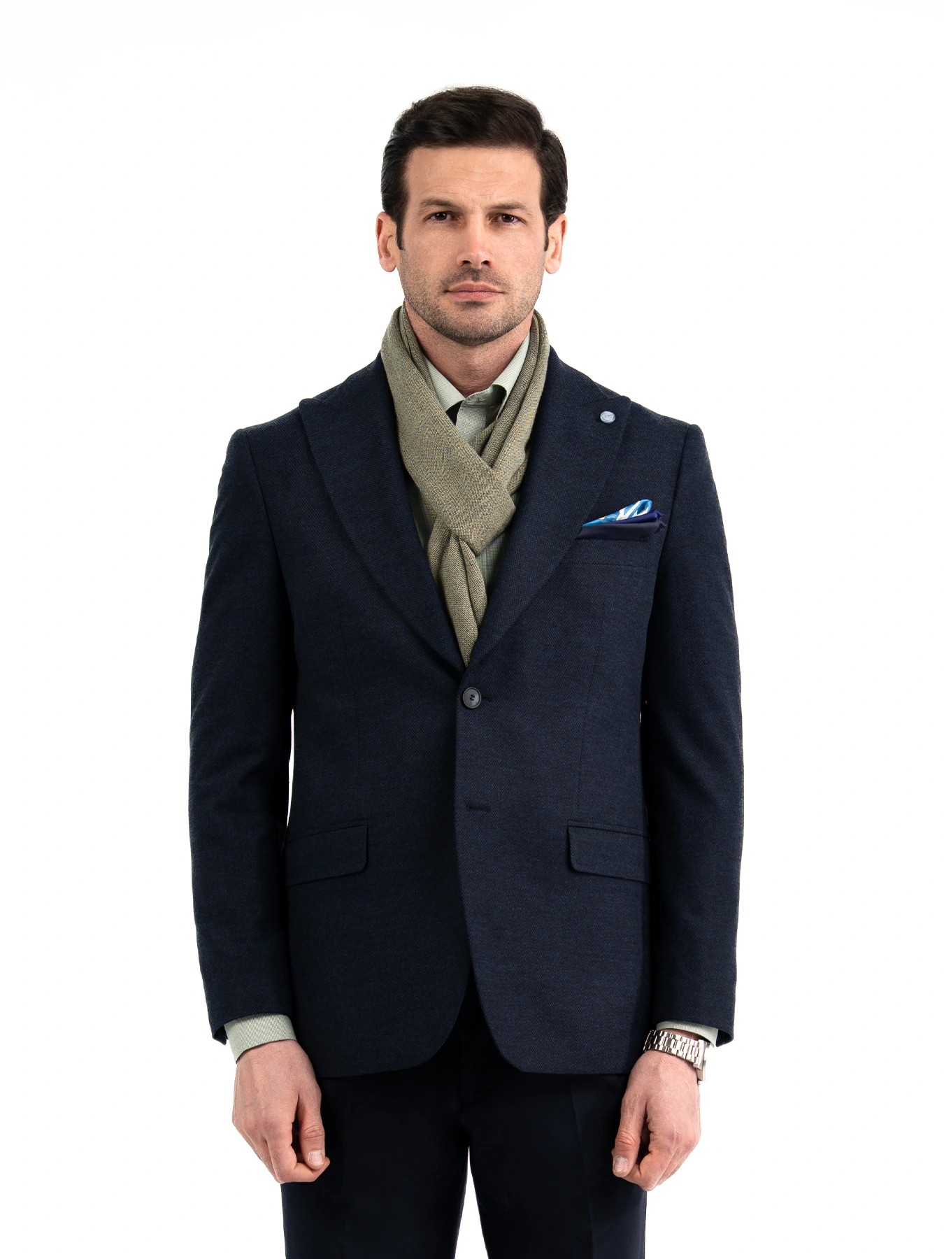 کت تک یقه بلیزر طرح سوزنی سرمه ای 35