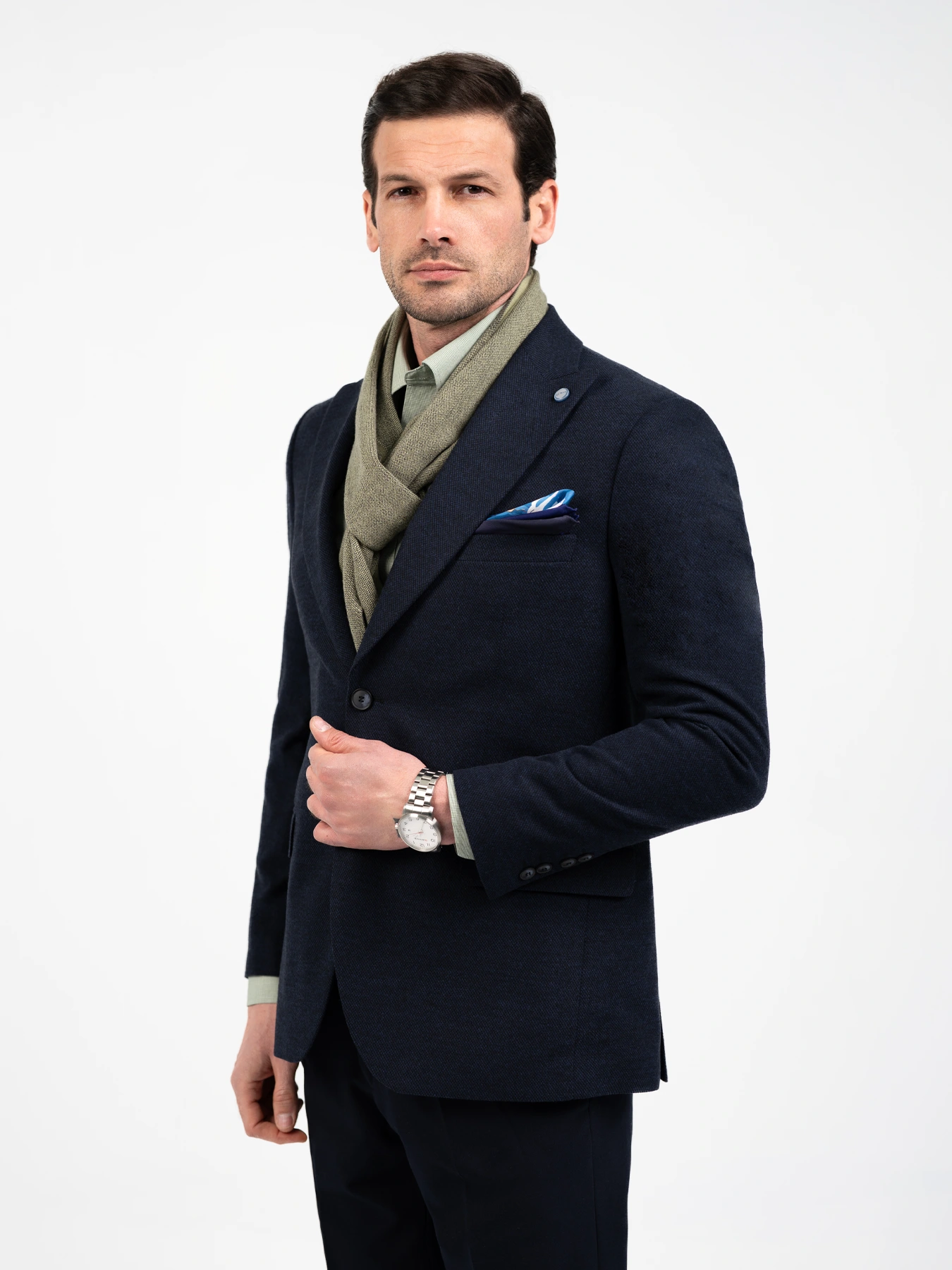 کت تک یقه بلیزر طرح سوزنی سرمه ای 35