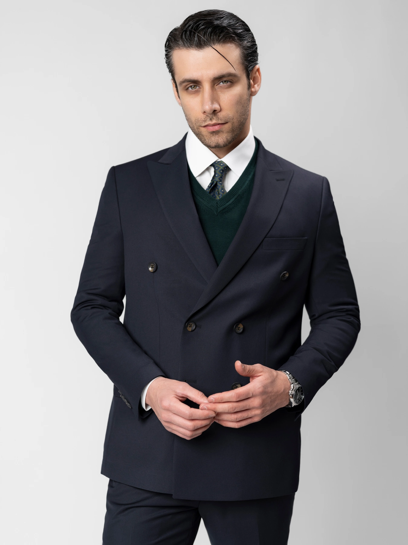 کت و شلوار دبل برس یقه بلیزر سرمه ای 87