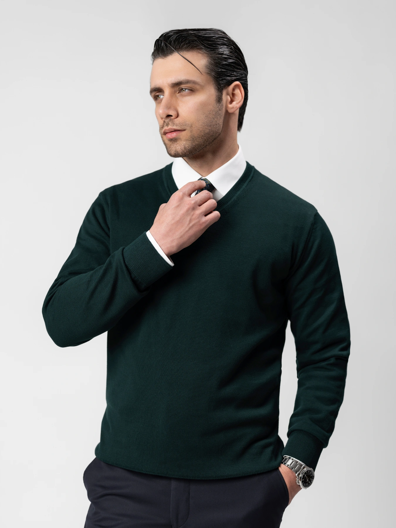 پلیور یقه هفت سبز تیره 40