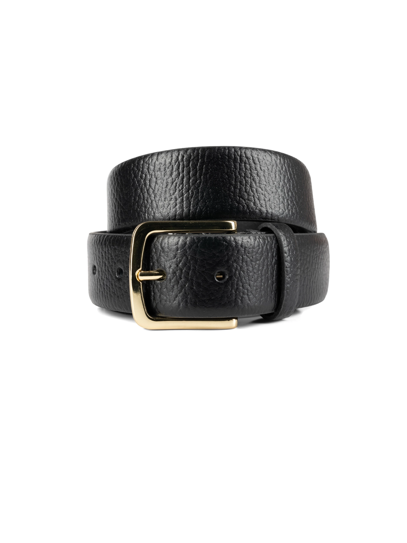 کمربند چرم زبانه دار مشکی سگک طلایی