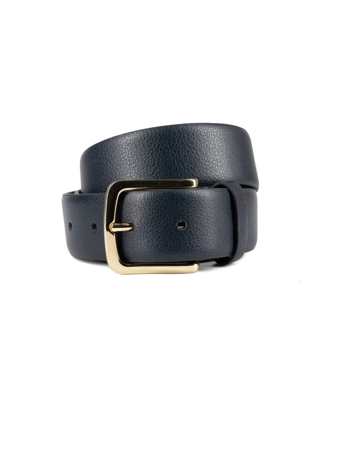 کمربند چرم زبانه دار سرمه ای سگک طلایی