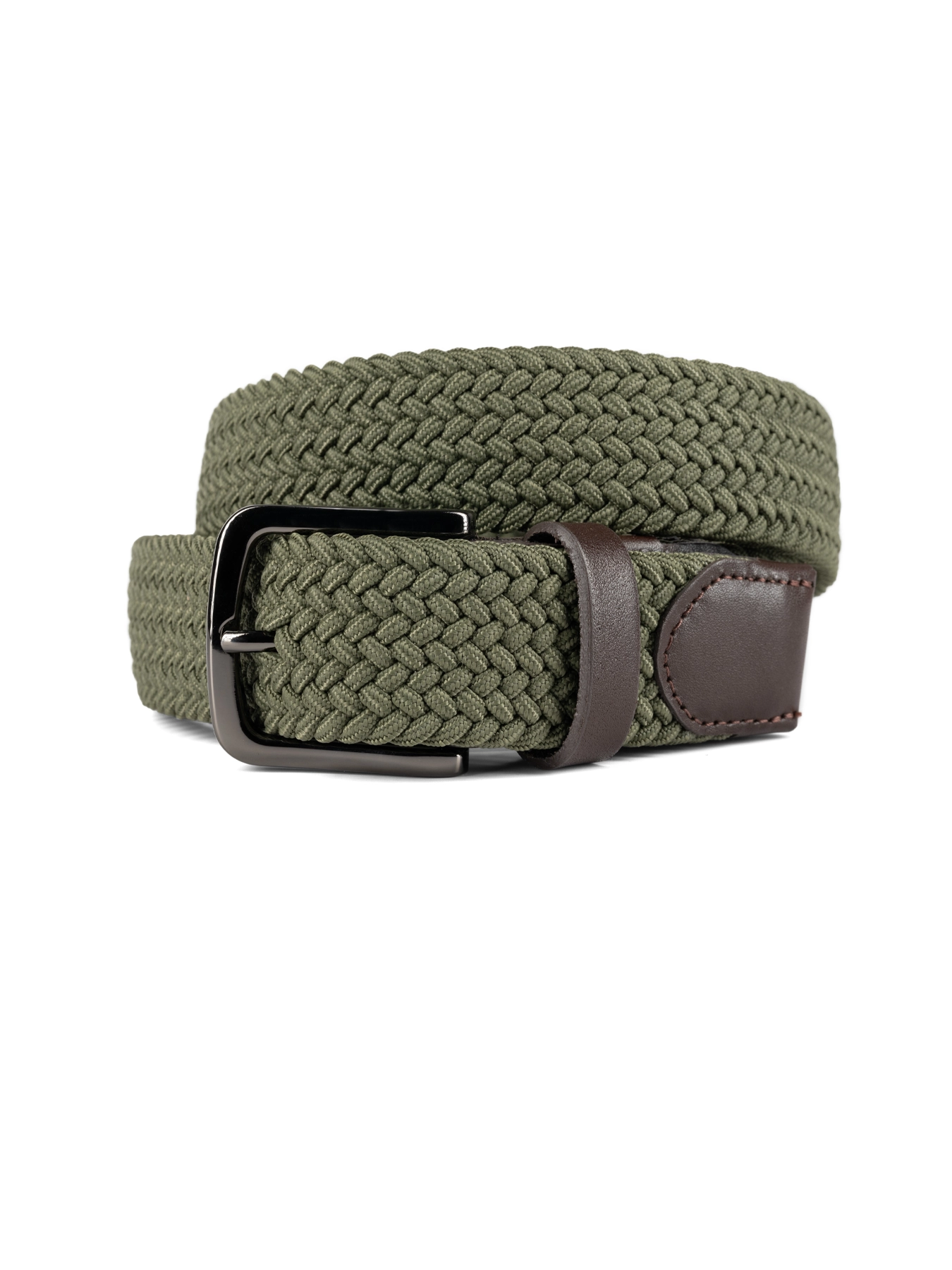 کمربند چرم زبانه دار طرح بافت -کشی یشمی