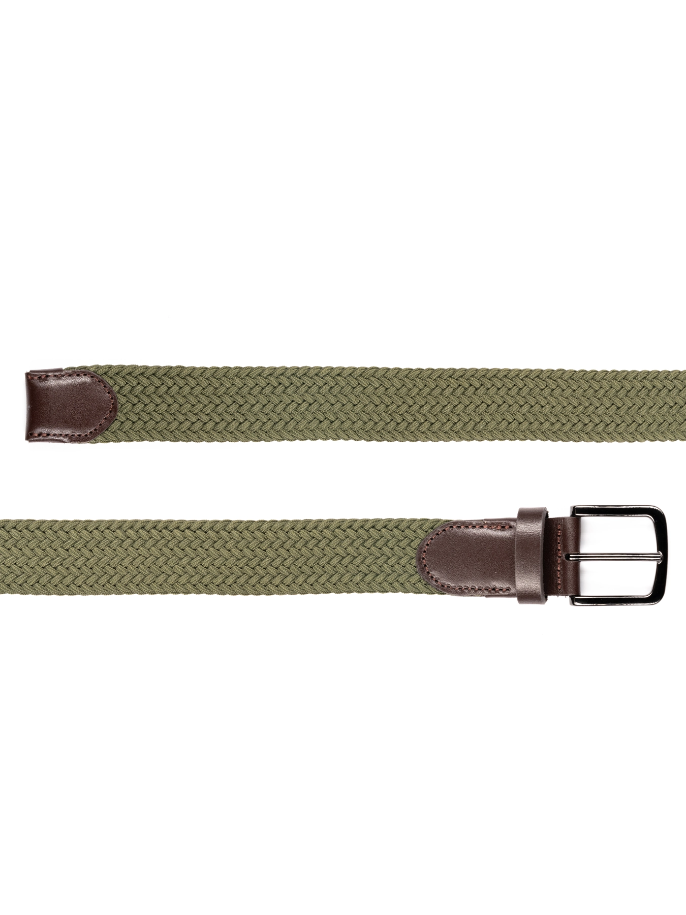 کمربند چرم زبانه دار طرح بافت -کشی یشمی