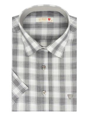 پیراهن آستین کوتاه طوسی چهارخانه ال سی من 2