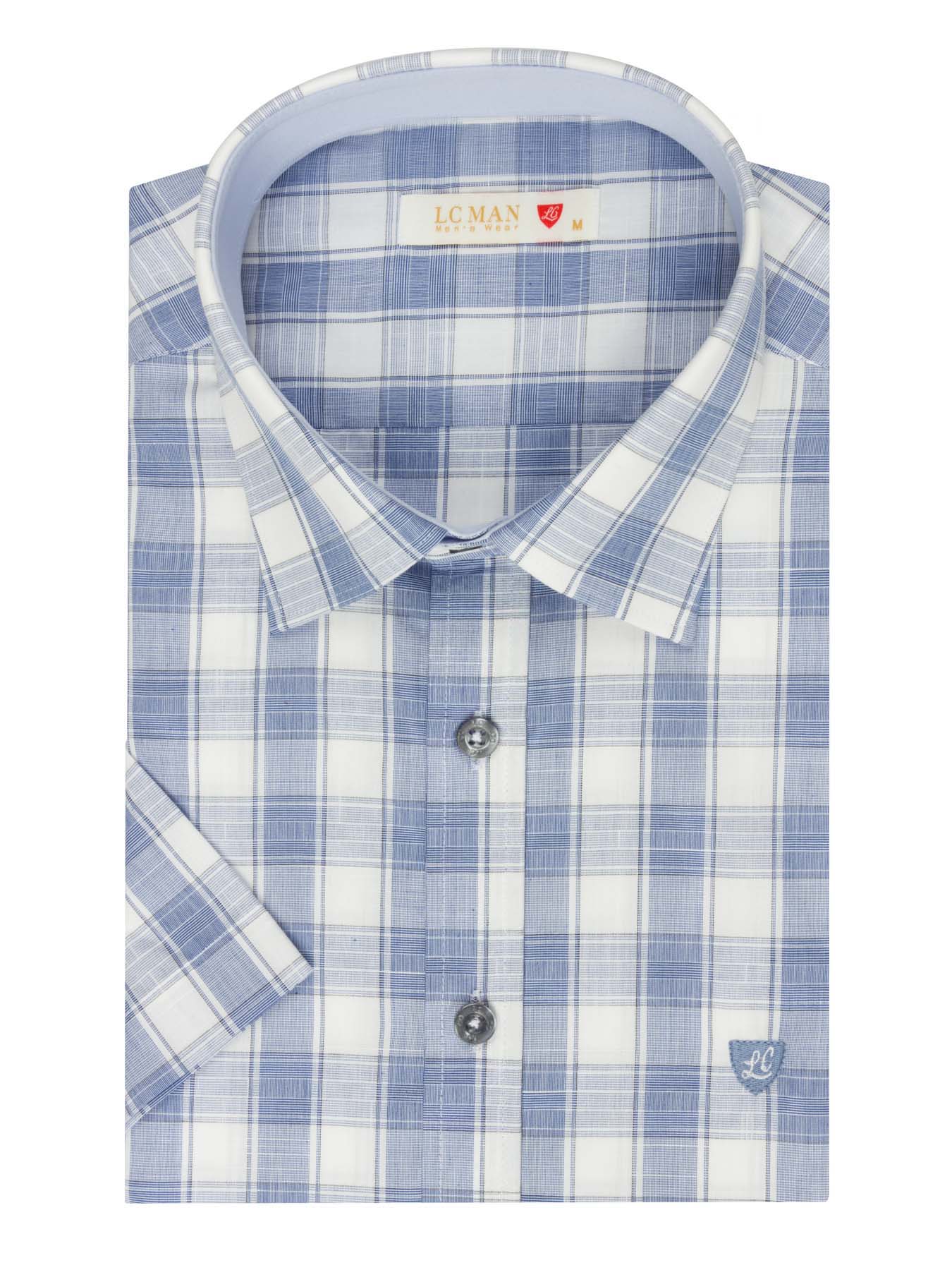 پیراهن آستین کوتاه آبی چهار خانه ال سی من 2