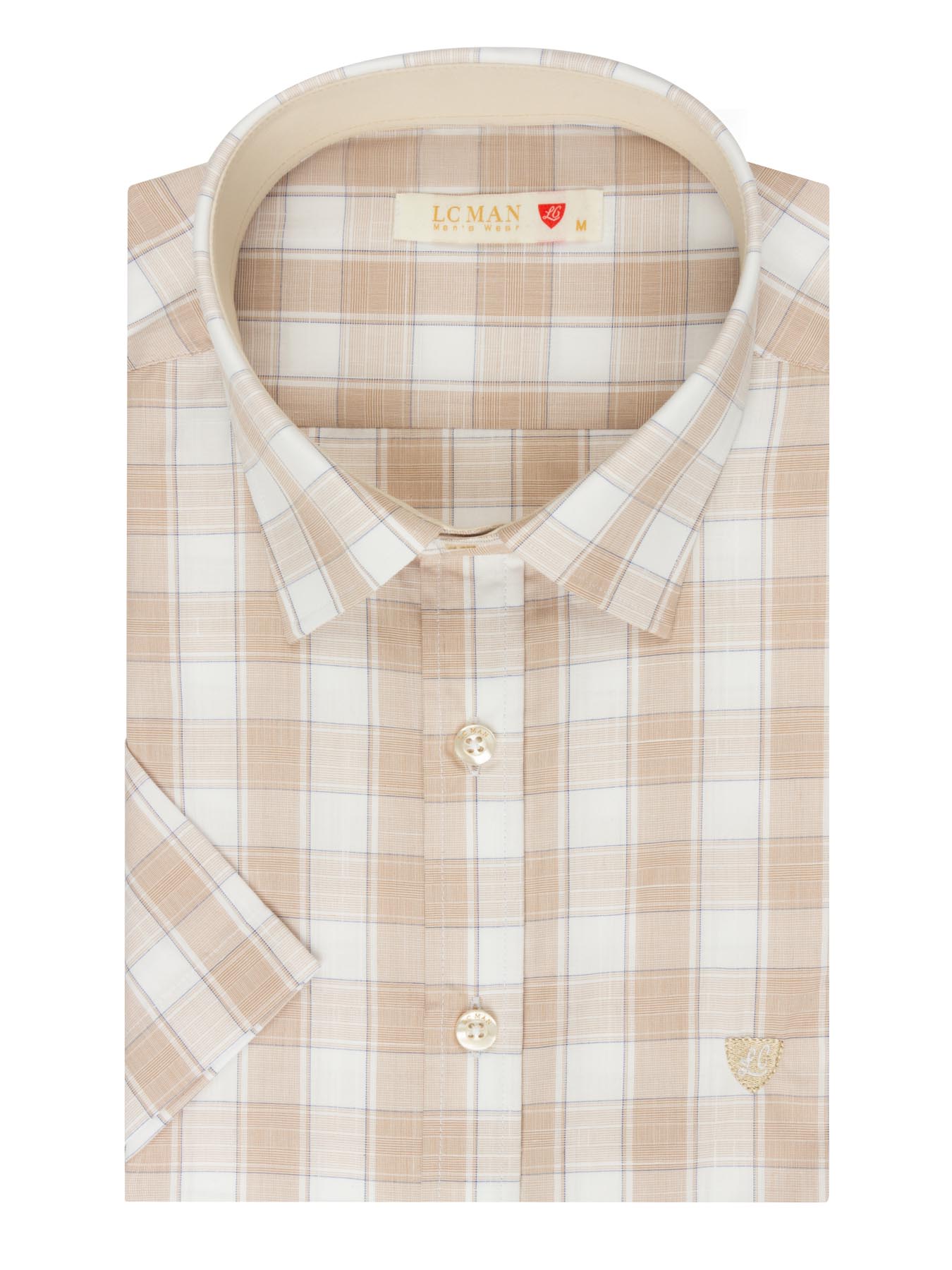 پیراهن آستین کوتاه کرم چهارخانه ال سی من 2