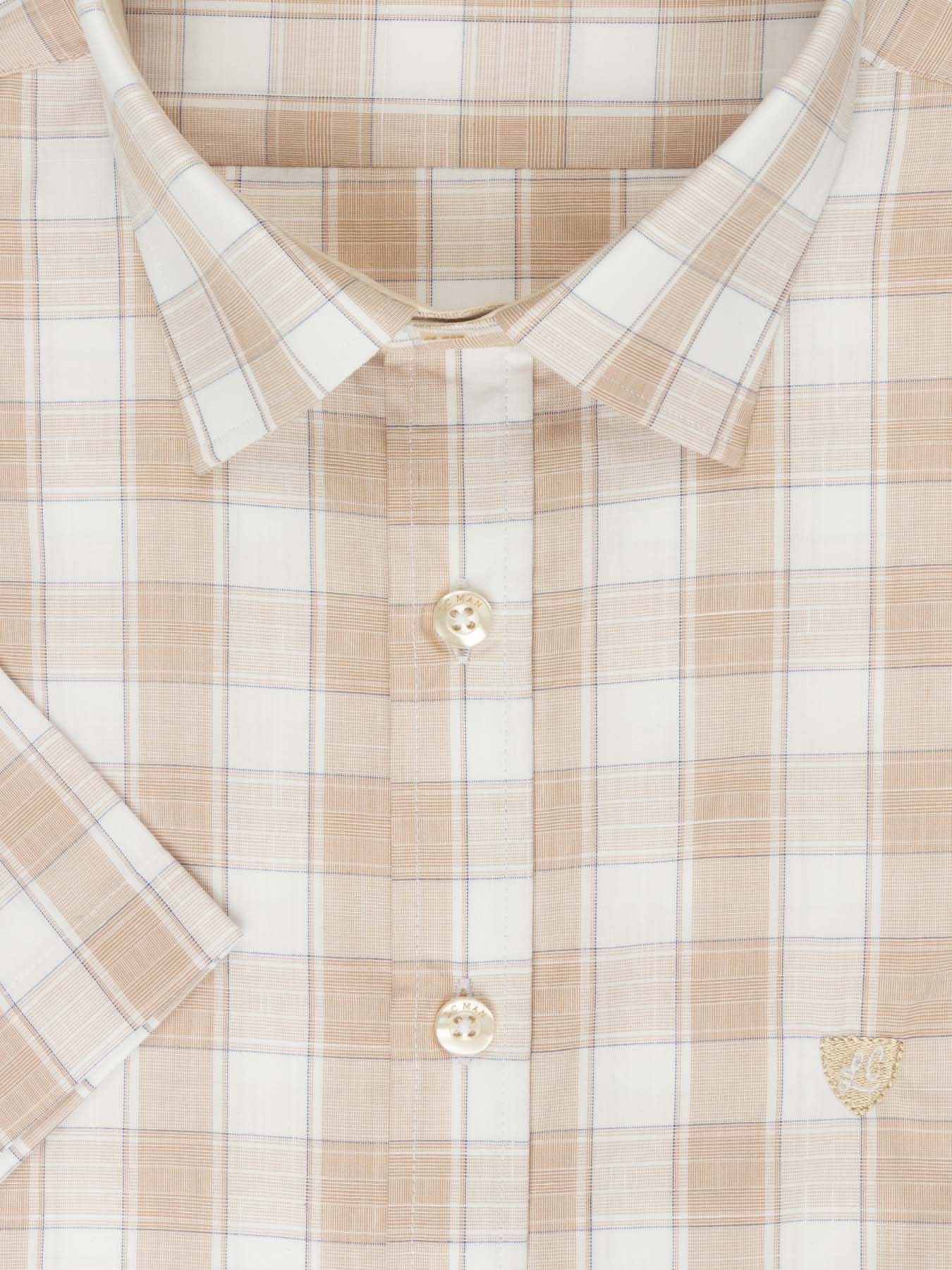 پیراهن آستین کوتاه کرم چهارخانه ال سی من 2