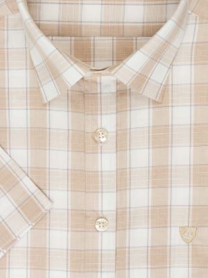 پیراهن آستین کوتاه کرم چهارخانه ال سی من 2