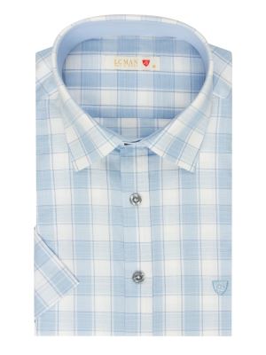 پیراهن آستین کوتاه چهارخانه آبی ال سی من 2