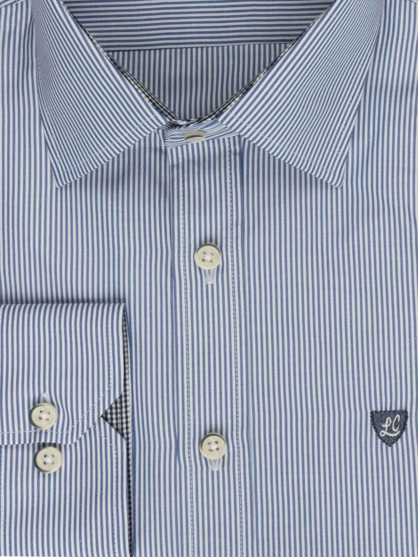 پیراهن آستین بلند آبی راه راه ریز ال سی من 66