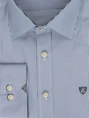 پیراهن آستین بلند آبی راه راه ریز ال سی من 66