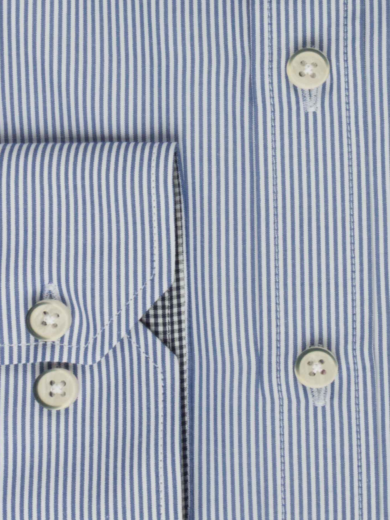 پیراهن آستین بلند آبی راه راه ریز ال سی من 66