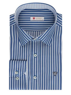 پیراهن آستین بلند آبی راه راه ال سی من 65