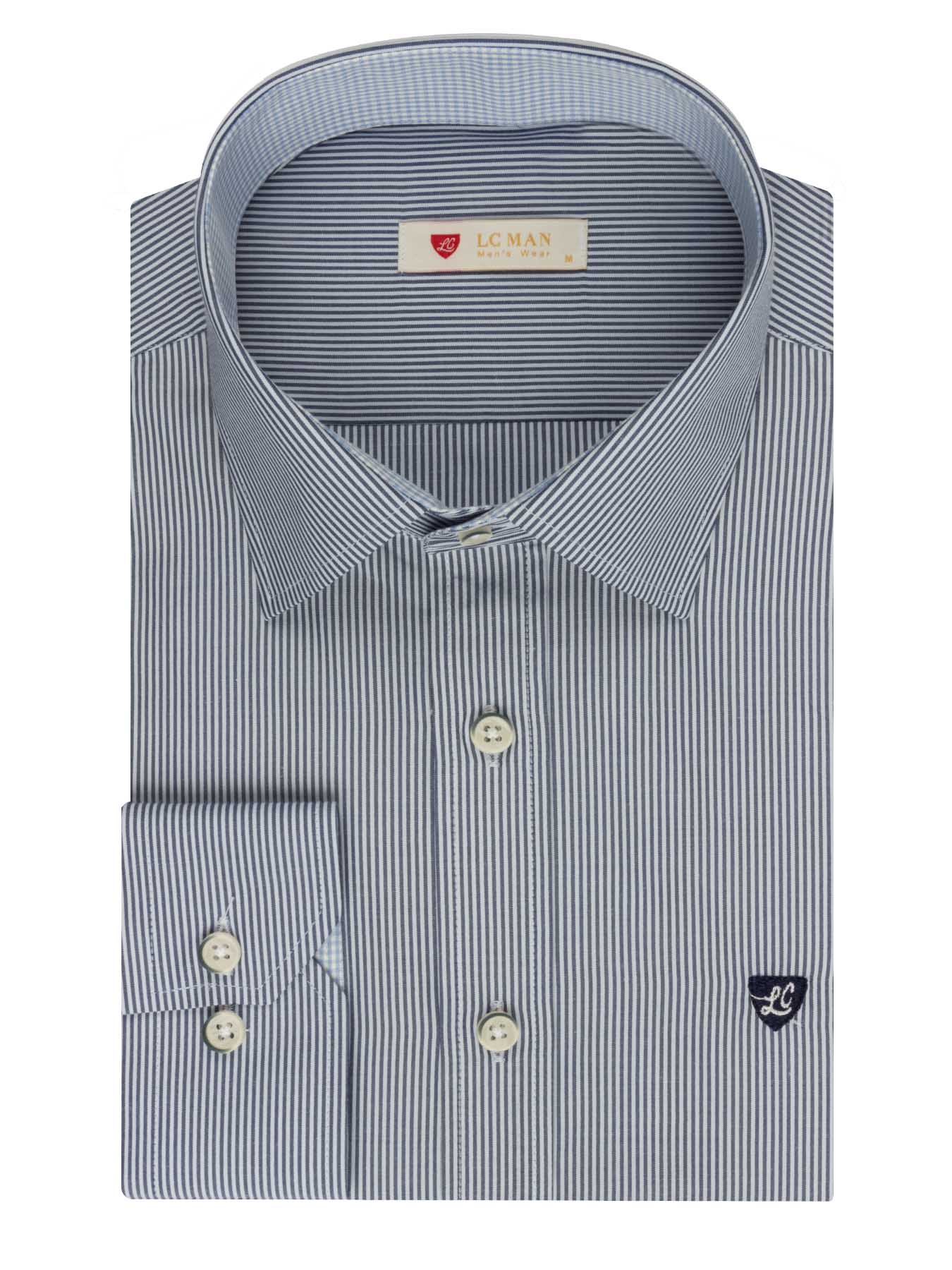 پیراهن آستین بلند سرمه ای راه راه ریز ال سی من 66