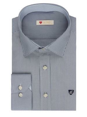 پیراهن آستین بلند سرمه ای راه راه ریز ال سی من 66