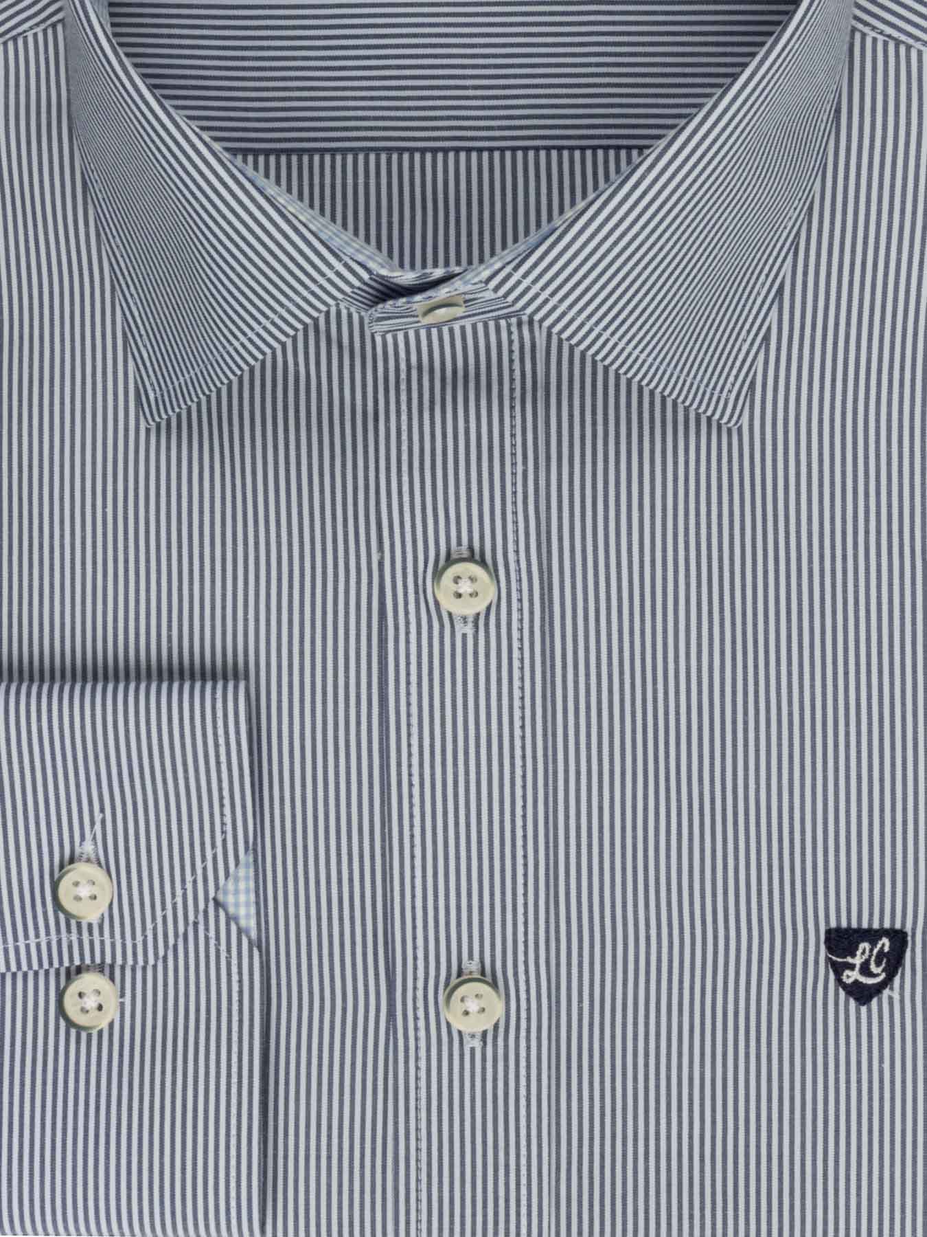 پیراهن آستین بلند سرمه ای راه راه ریز ال سی من 66