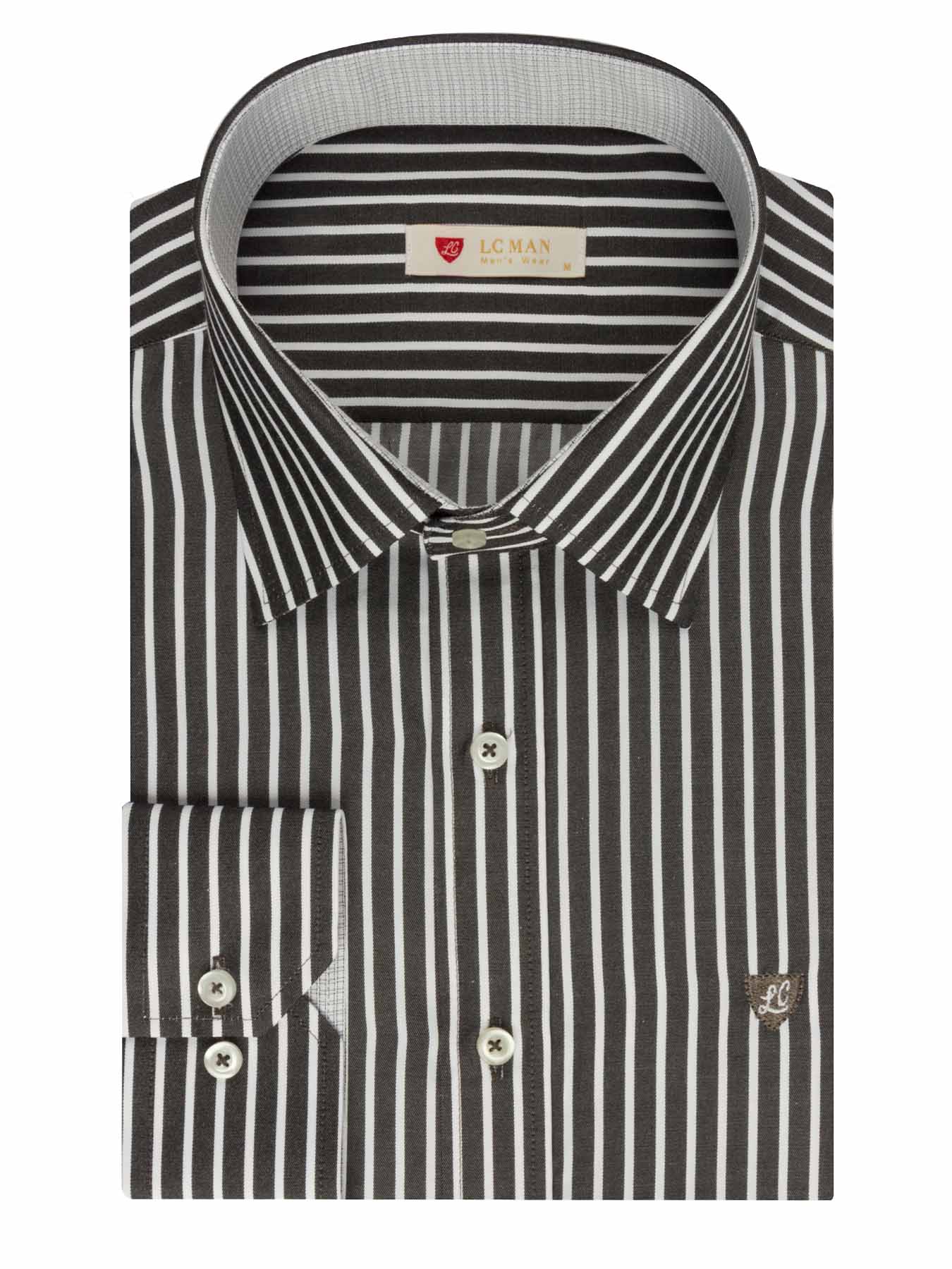 پیراهن آستین بلند طوسی تیره راه راه ال سی من 66