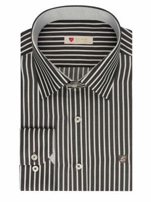 پیراهن آستین بلند طوسی تیره راه راه ال سی من 66