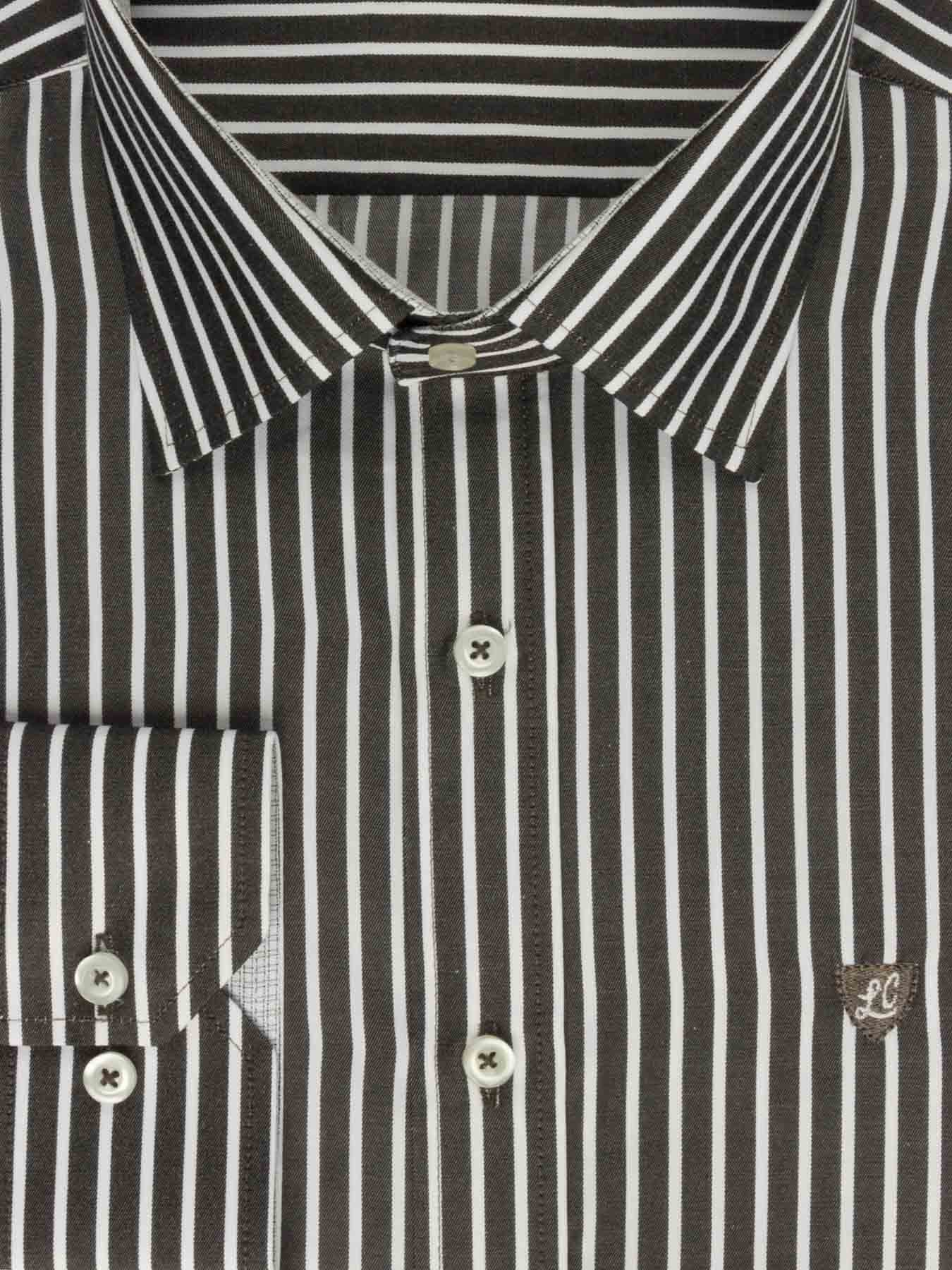 پیراهن آستین بلند طوسی تیره راه راه ال سی من 66